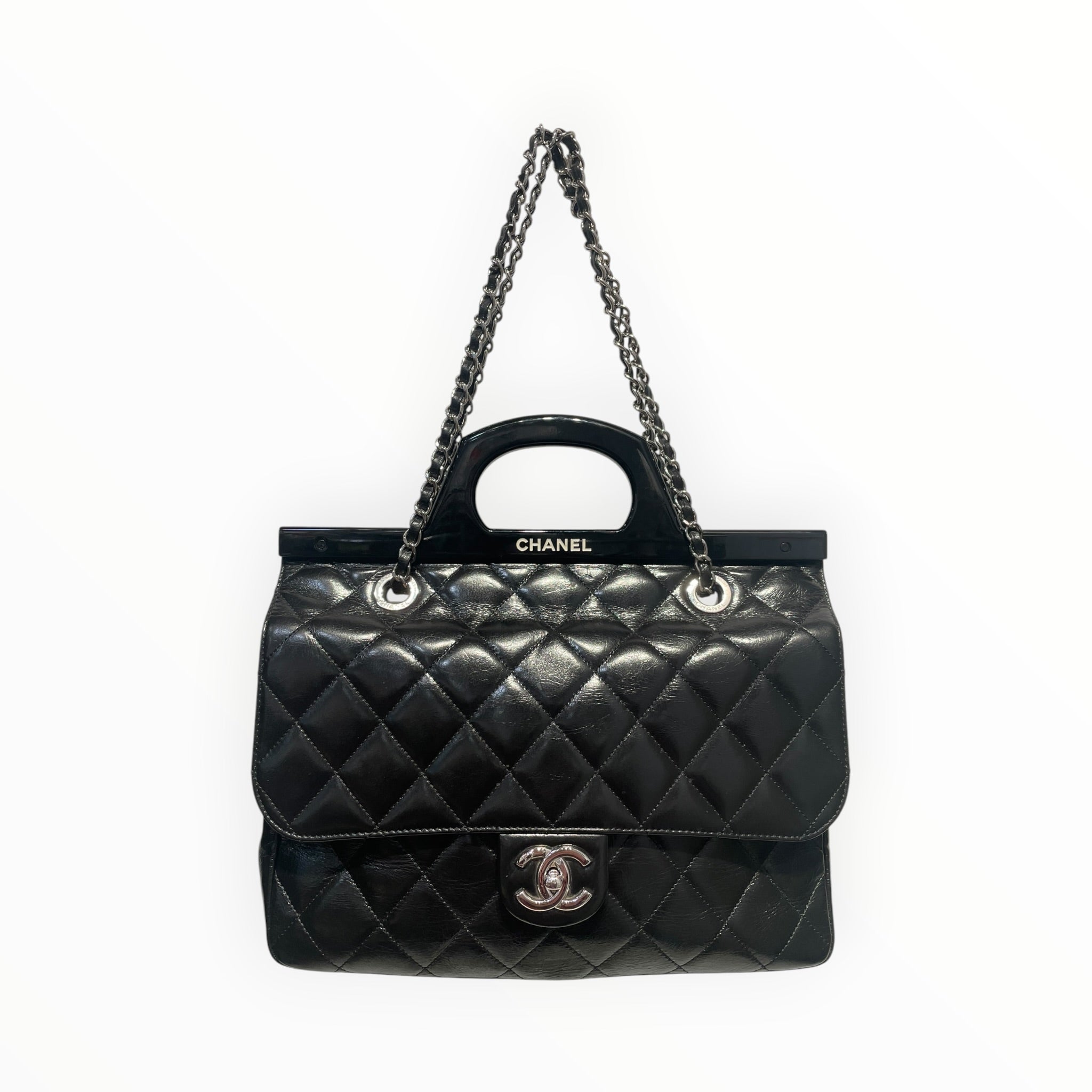 CHANEL/Tote Bag/Leather/BLK/cc delivery tote view 1