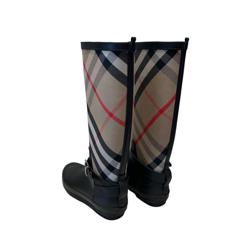 BURBERRY LONDON/Rain Boots/US 9/Plaid/BLK/SIMEON CHECK