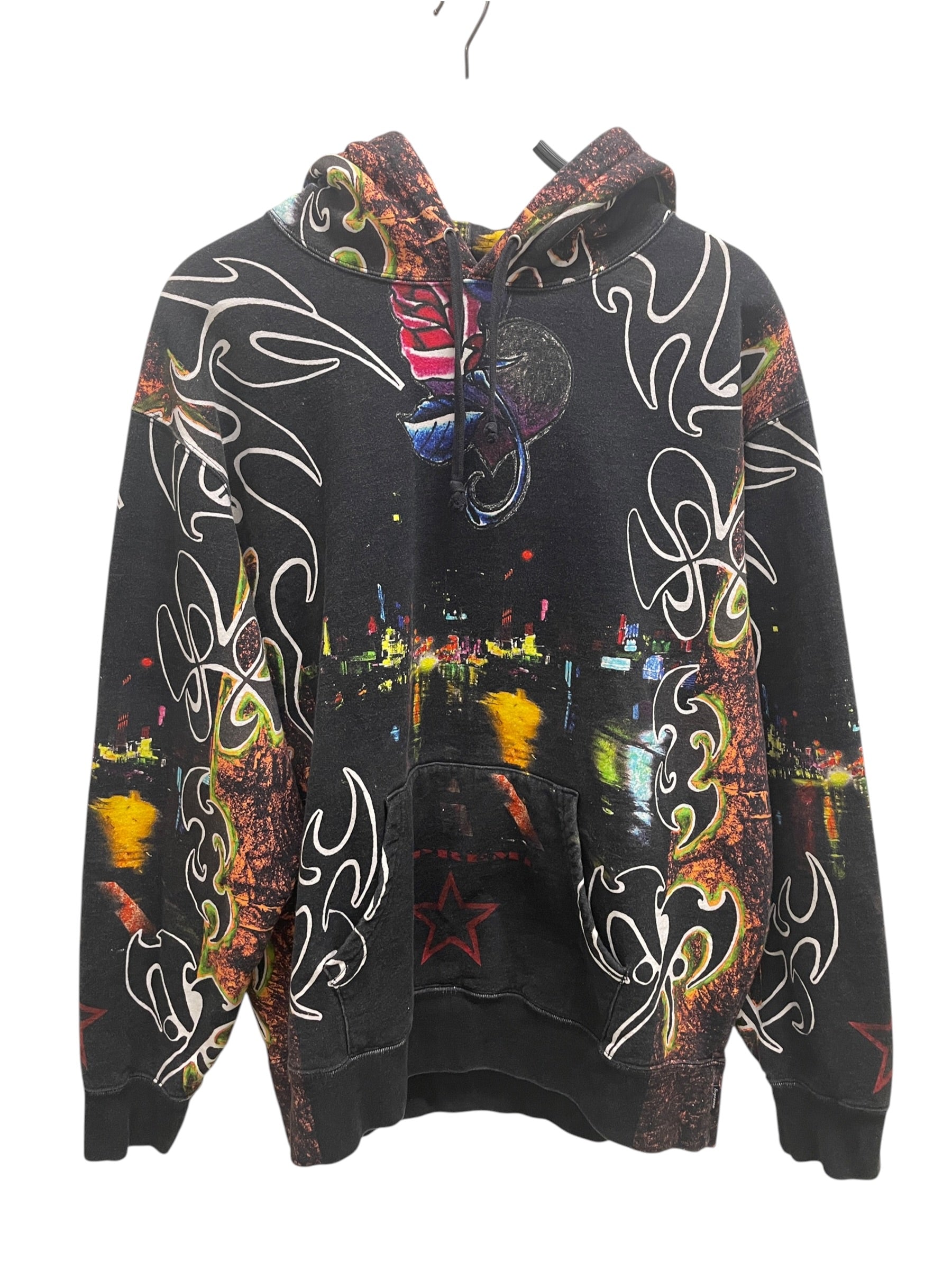 Supreme/Hoodie/L/All Over Print/Cotton/BLK/night time city print view 1