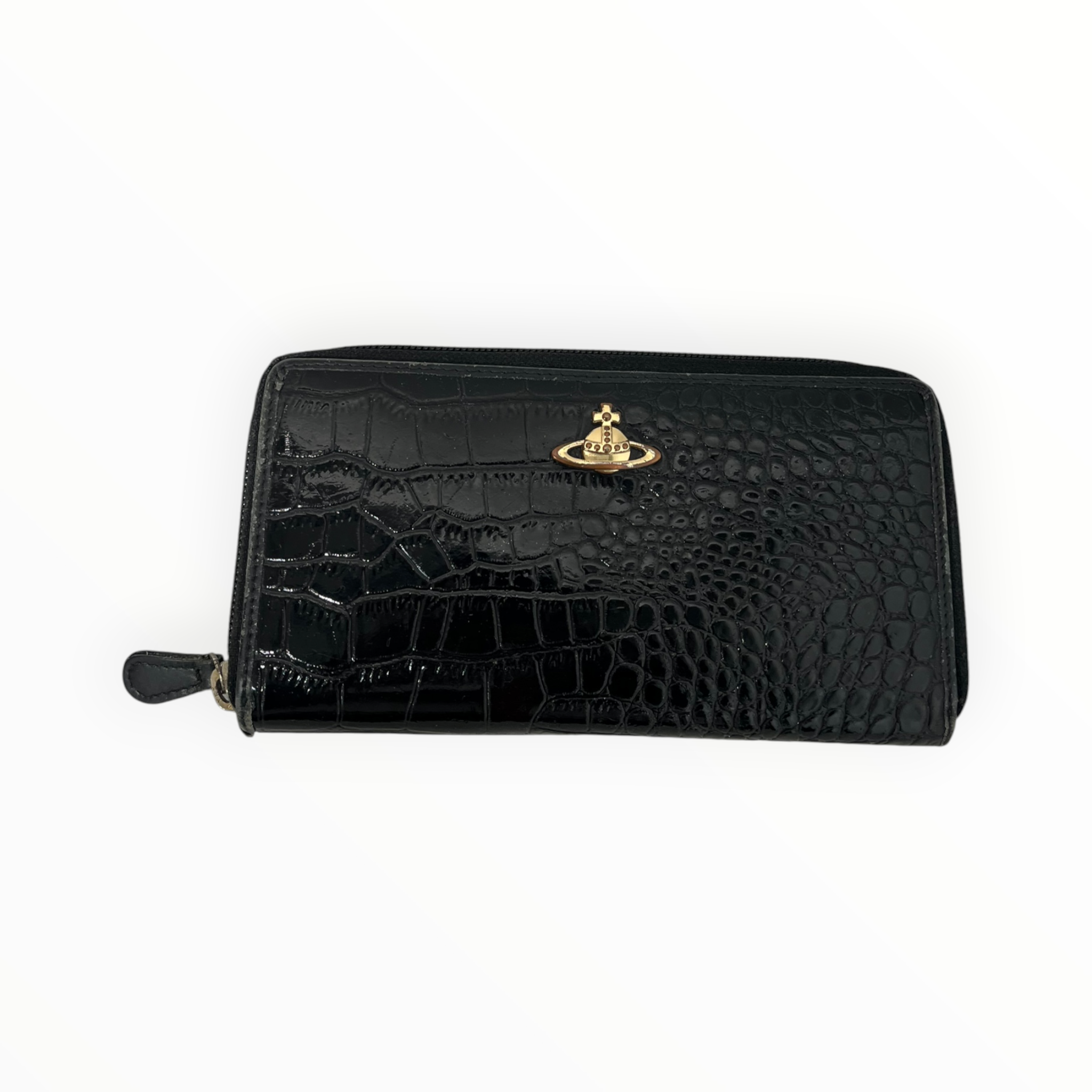 Vivienne Westwood/Wallet/Animal Pattern/Leather/BLK/L's/CROC GOLD ORB ZIP CLOSURE view 1