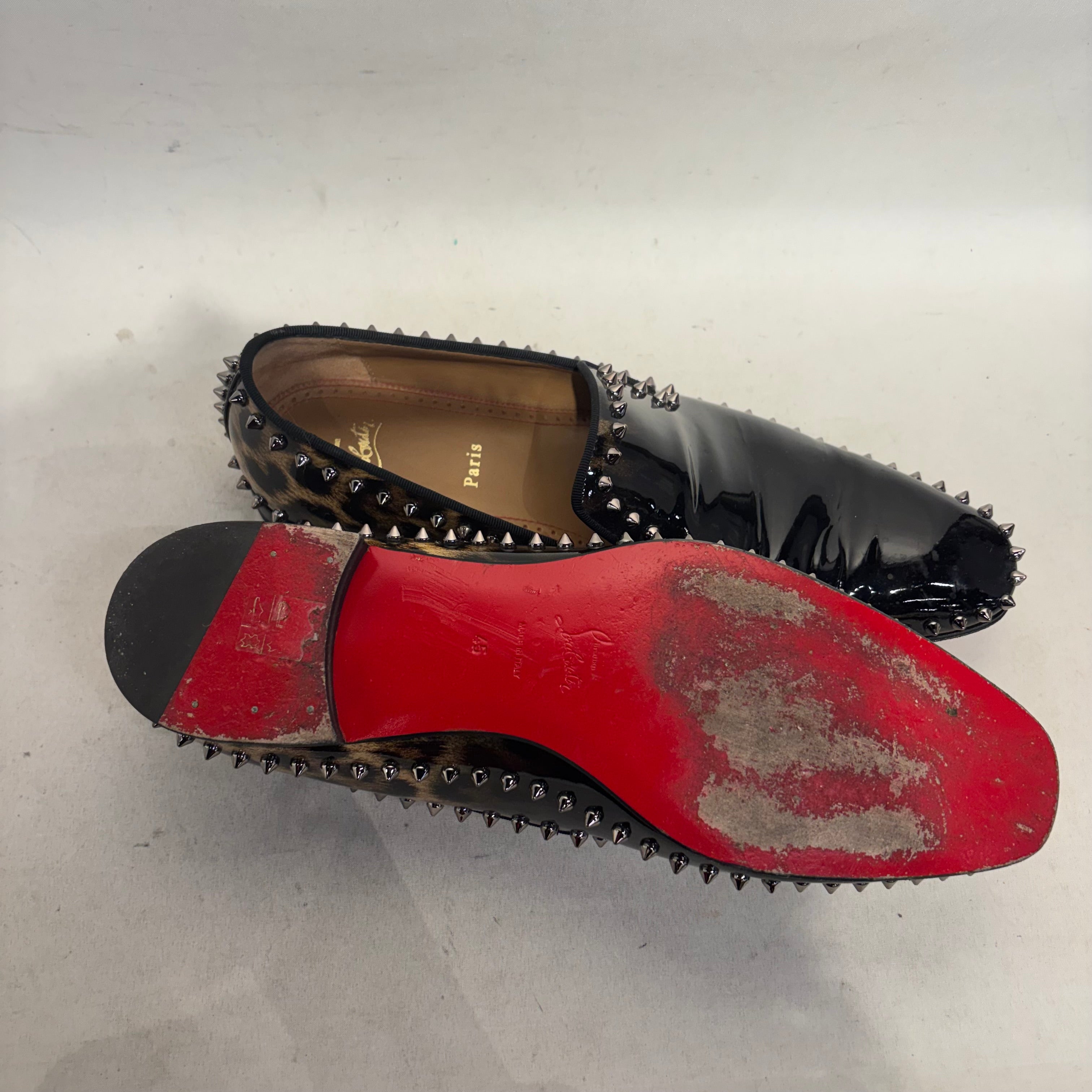 Christian Louboutin/Loafers/EU 45/Animal Pattern/Leather/BLK/dandelion patent degrade view 4