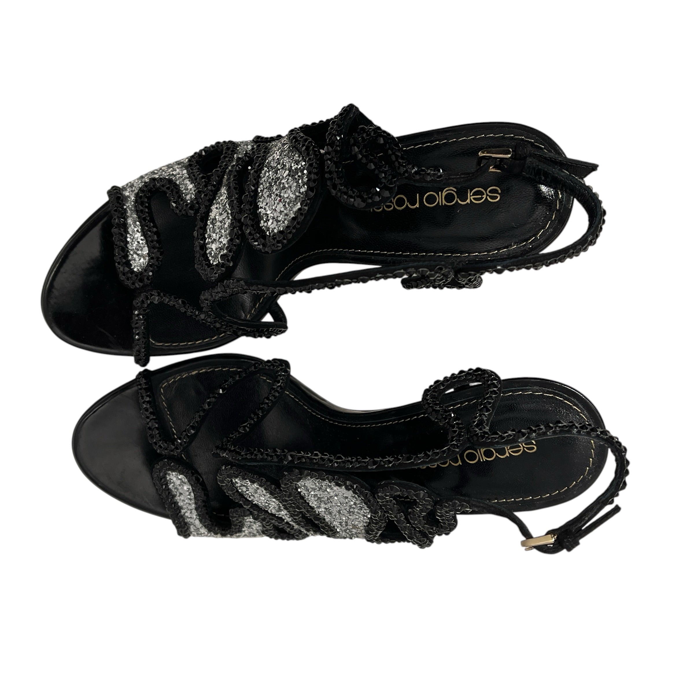 sergio rossi/Heels/EU 37/Graphic/Leather/BLK/GLITTER PATTERNED HEEL view 9