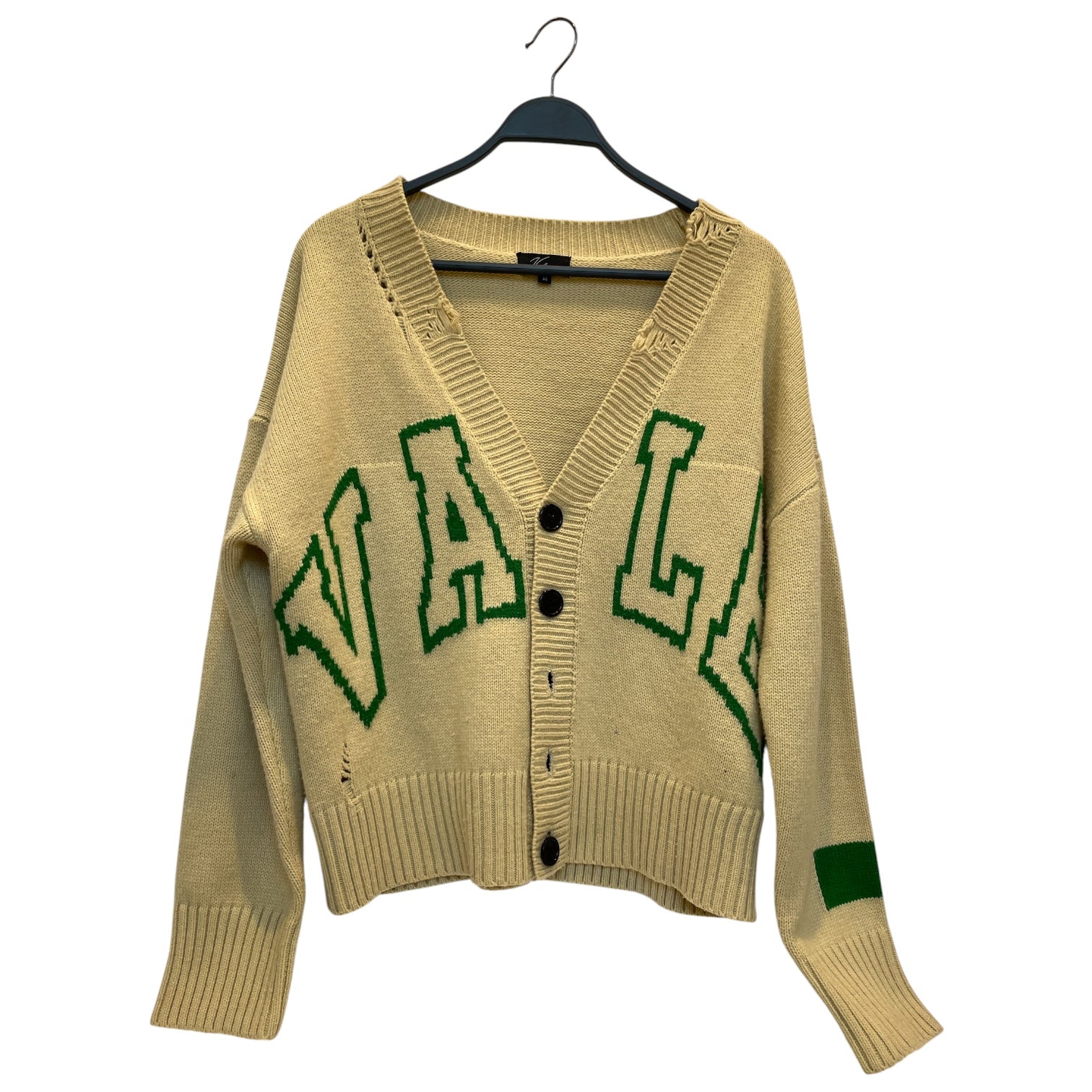 Vale/Cardigan/M/Cotton/BEG/grn print/distressed view 1