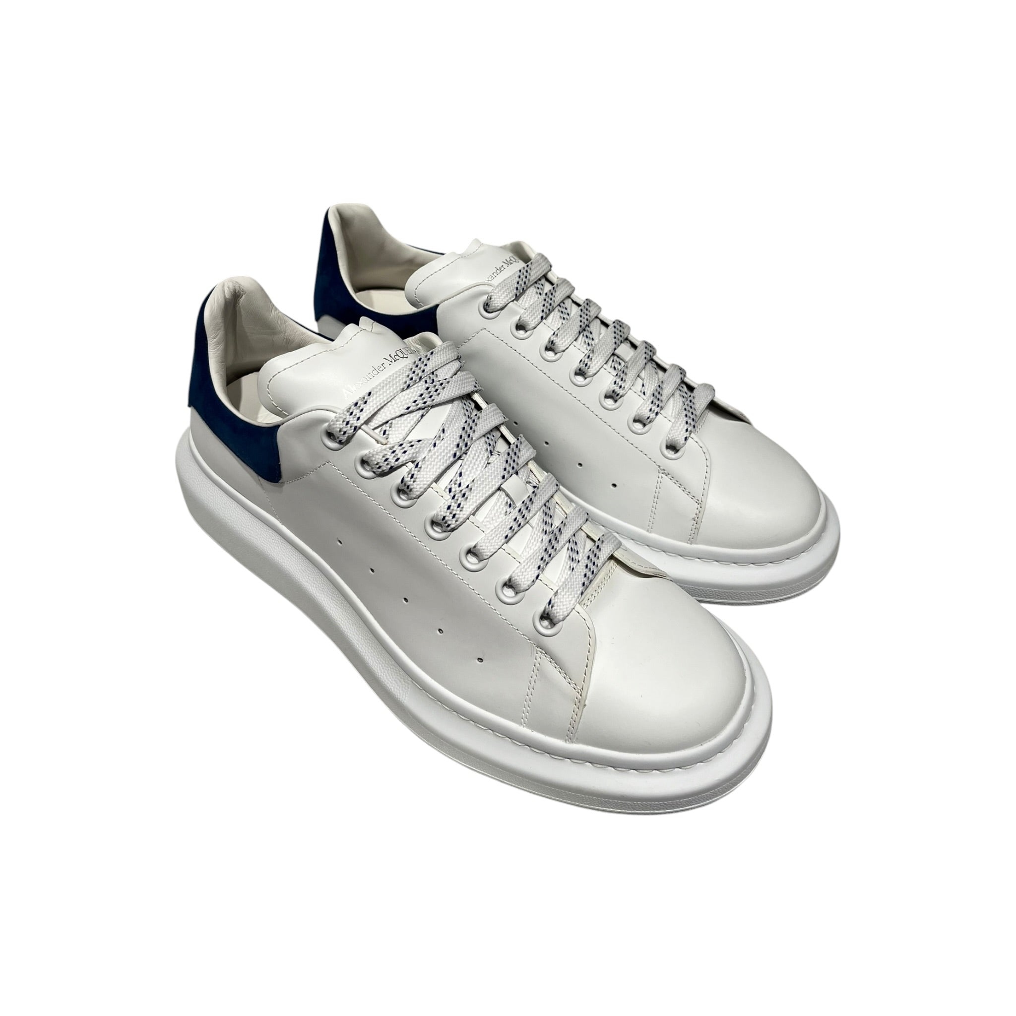 Alexander McQueen/Low-Sneakers/EU 45/Leather/WHT/Blue Suede Heel view 1