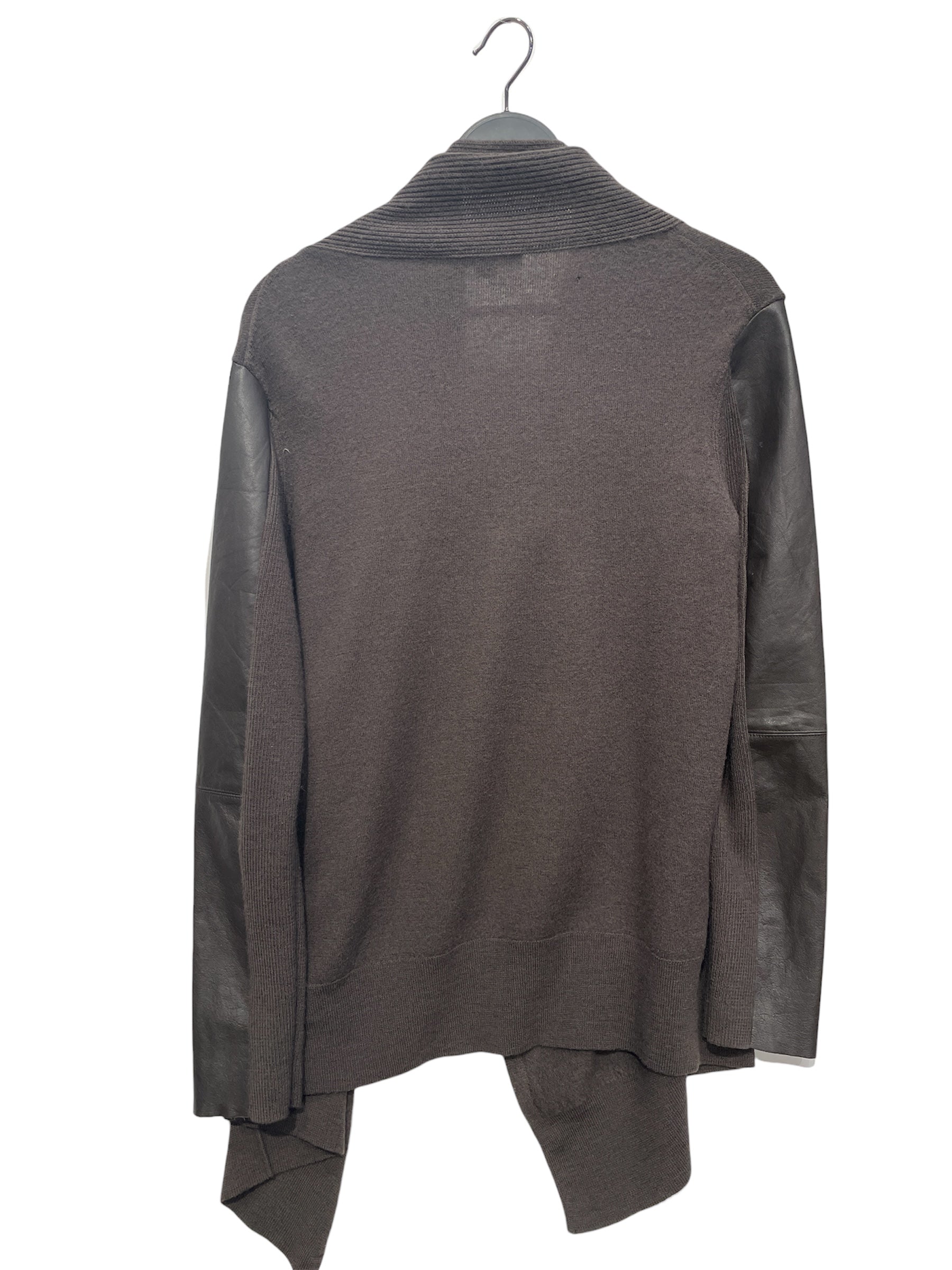 ALLSAINTS/Cardigan/L/Wool/GRY/LEATHER SLEEVE KNIT CARDIGAN view 2