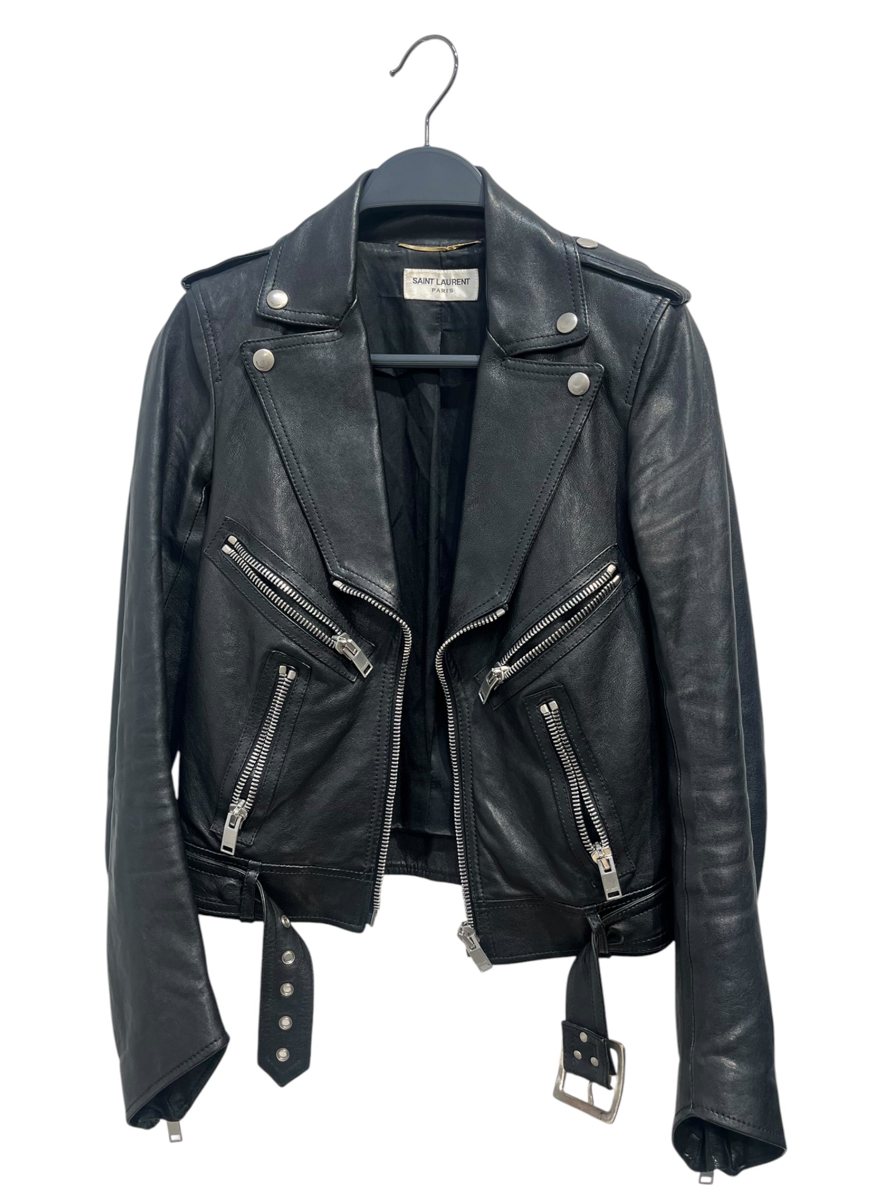 SAINT LAURENT/Leather Jkt/34/Lambskin/BLK/SILVER HARDWARE MOTO GOLDCHAIN view 1