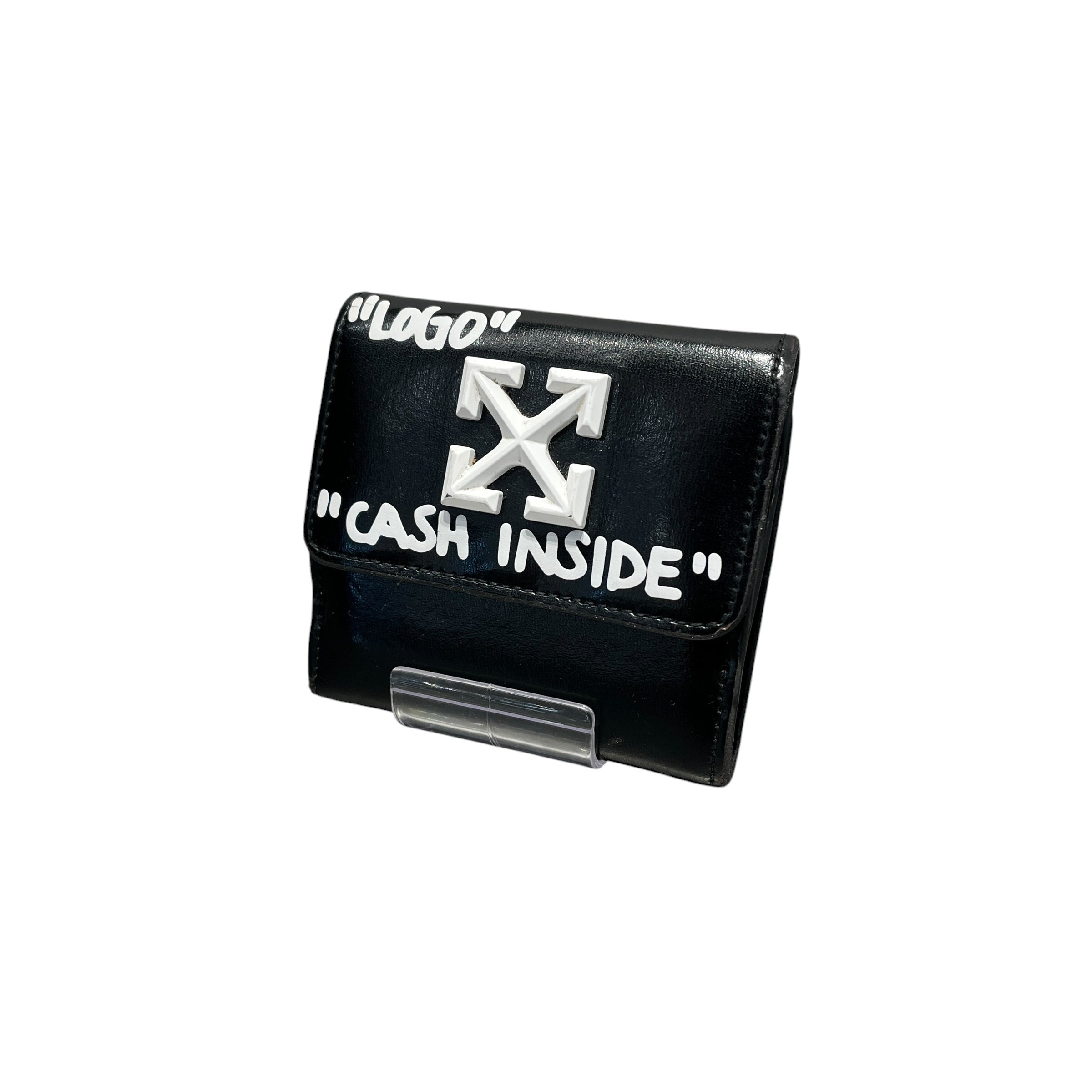 OFF-WHITE/Bifold Wallet/Leather/BLK/M's/"Logo" "Cash inside" view 1