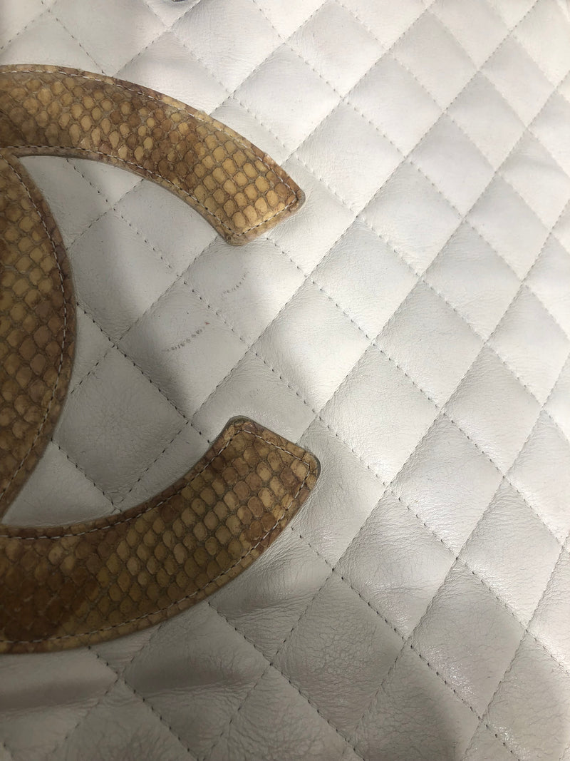 CHANEL/Tote Bag/Leather/WHT/CHANEL PYTHON CAMBON TOTE