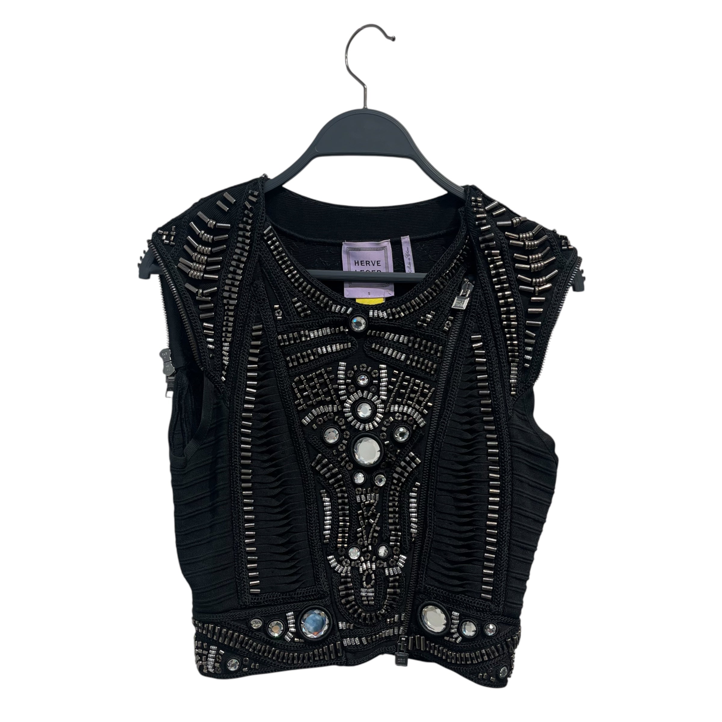 Herve Leger/Jacket/S/Polyester/BLK/bandaged zip up crystals metal view 3