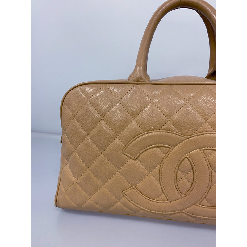 CHANEL/Boston Bag/BEG/Leather