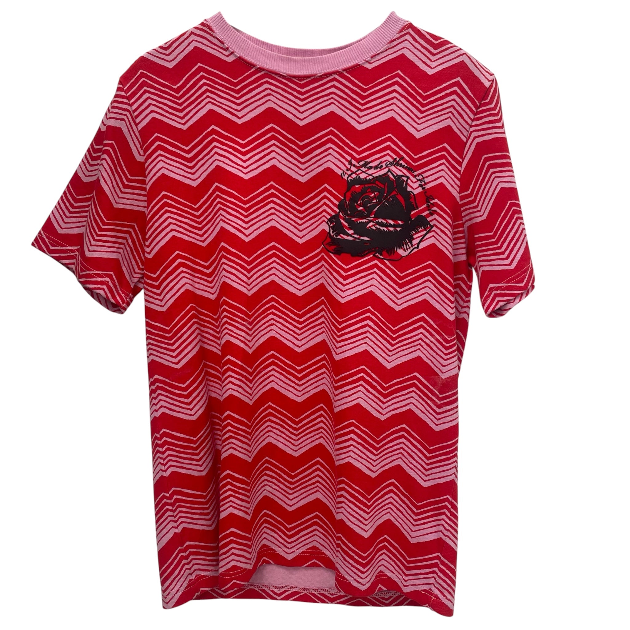 SSENSE WORKS/T-Shirt/S/Cotton/RED/Stripe/PINK ZIGZAG STRIPE/BLACK ROSE view 1
