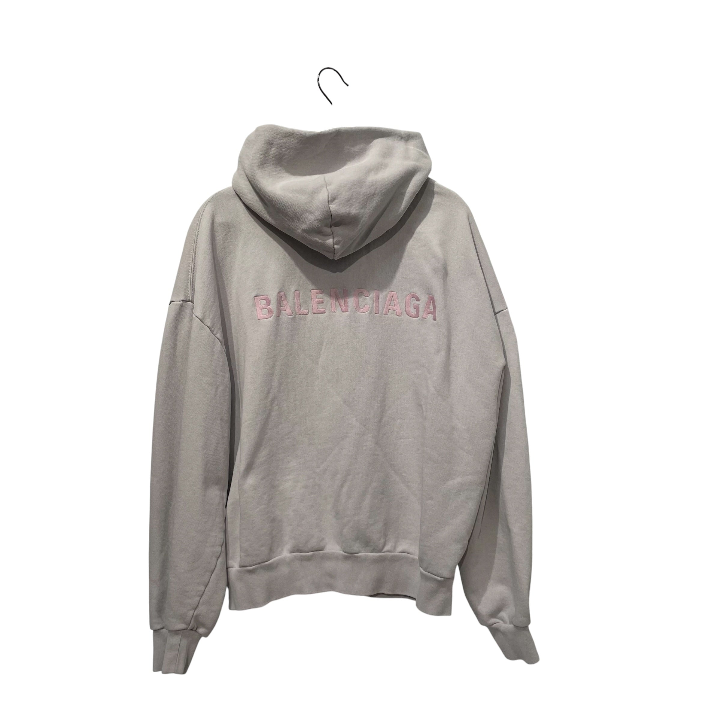 BALENCIAGA/Zip Up Hoodie/M/Cotton/WHT/EMBROIDERED PINK LOGO view 2