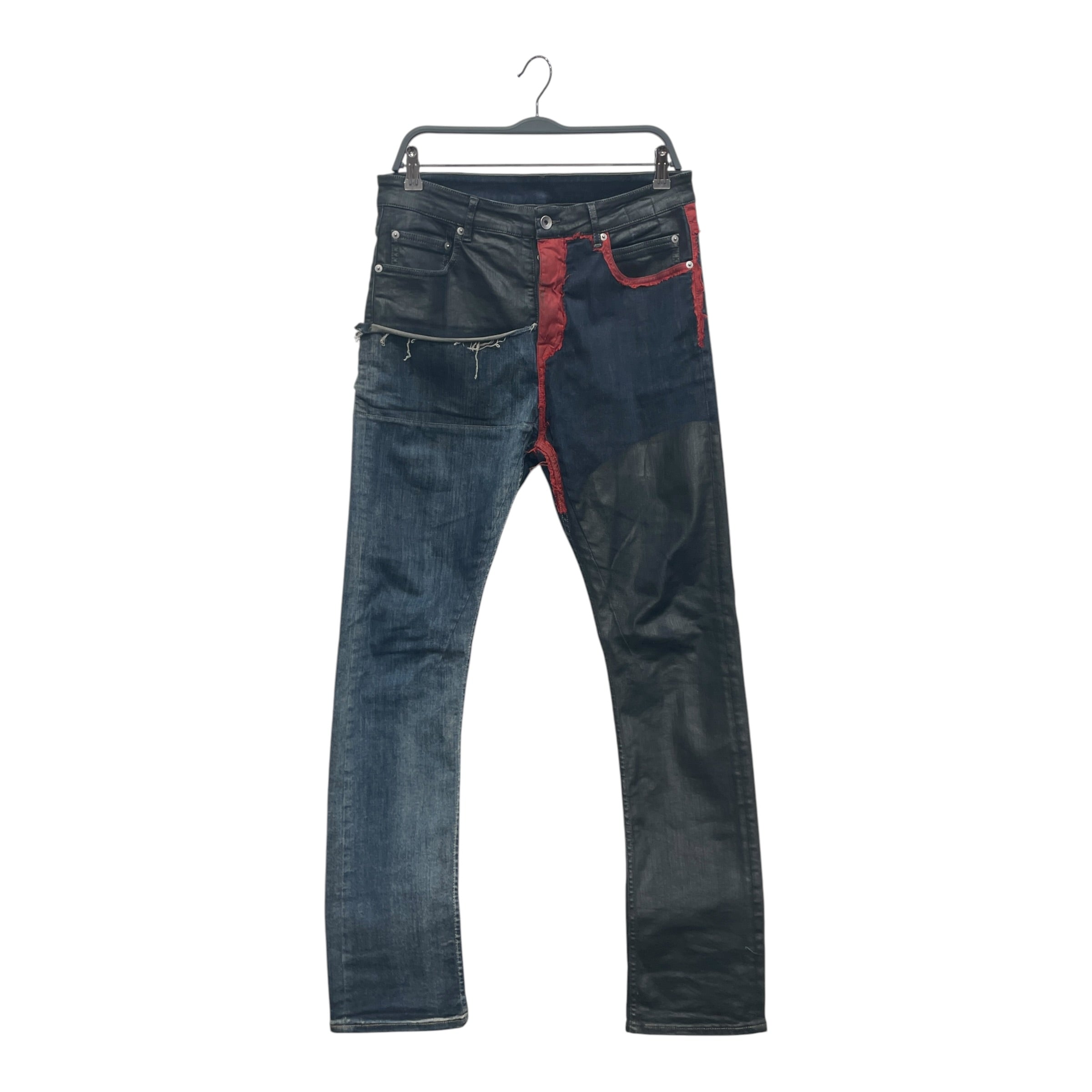 RICK OWENS DRKSHDW/Skinny Pants/31/Cotton/NVY/All Over Print/COLOR BLOCK W RED STITCH view 1