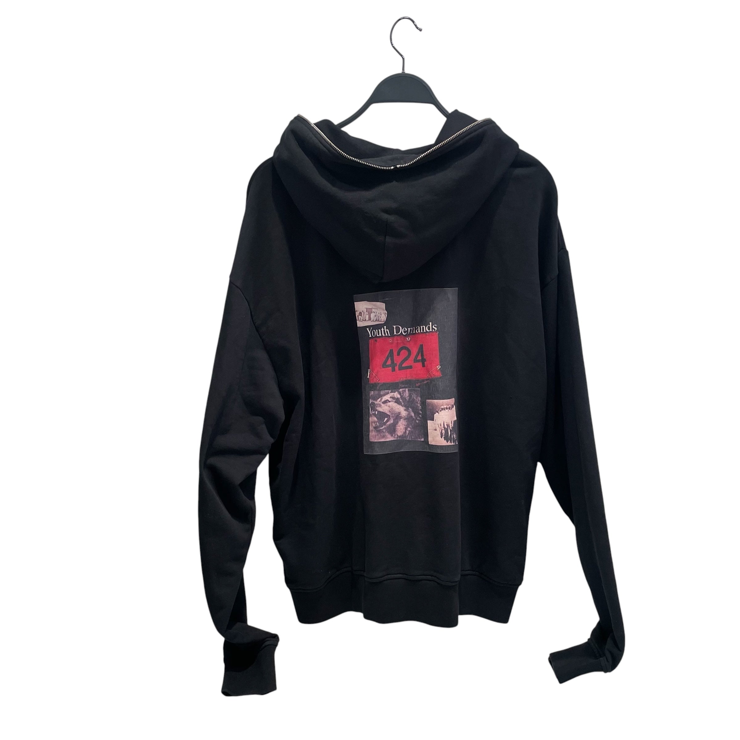 424(FourTwoFour)/Zip Up Hoodie/S/Graphic/Cotton/BLK/graphic on back/full zip hood view 2