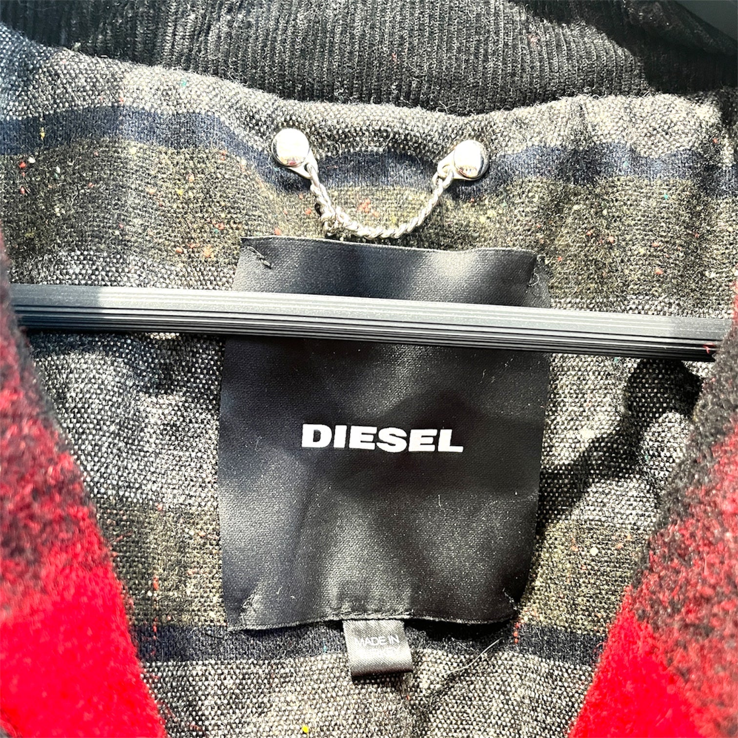 DIESEL/Fleece Jkt/S/Gingham Check/Wool/BLK/BLACK & RED ZIP UP view 3