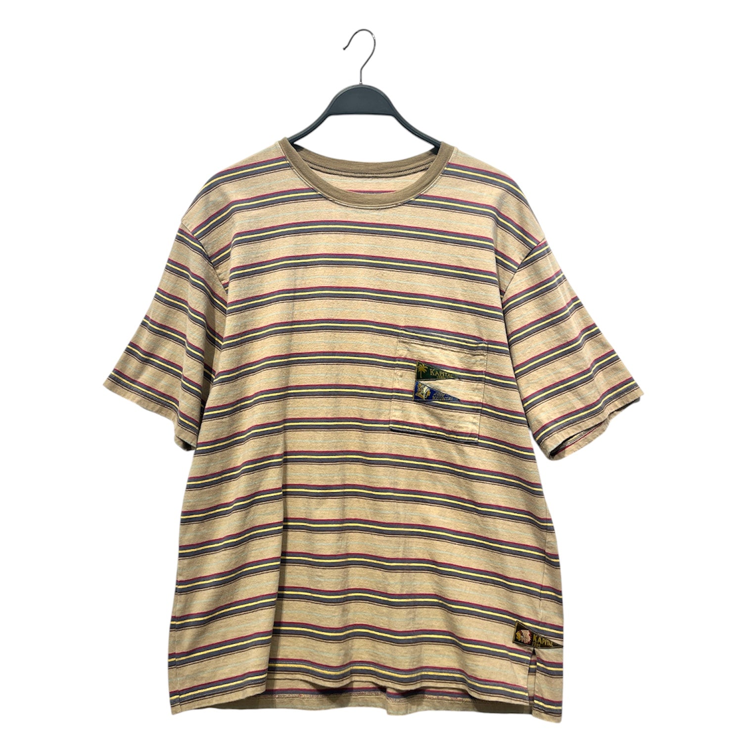 KAPITAL/T-Shirt/L/Cotton/BEG/High Neck/Stripe/Pennant cre neck view 1