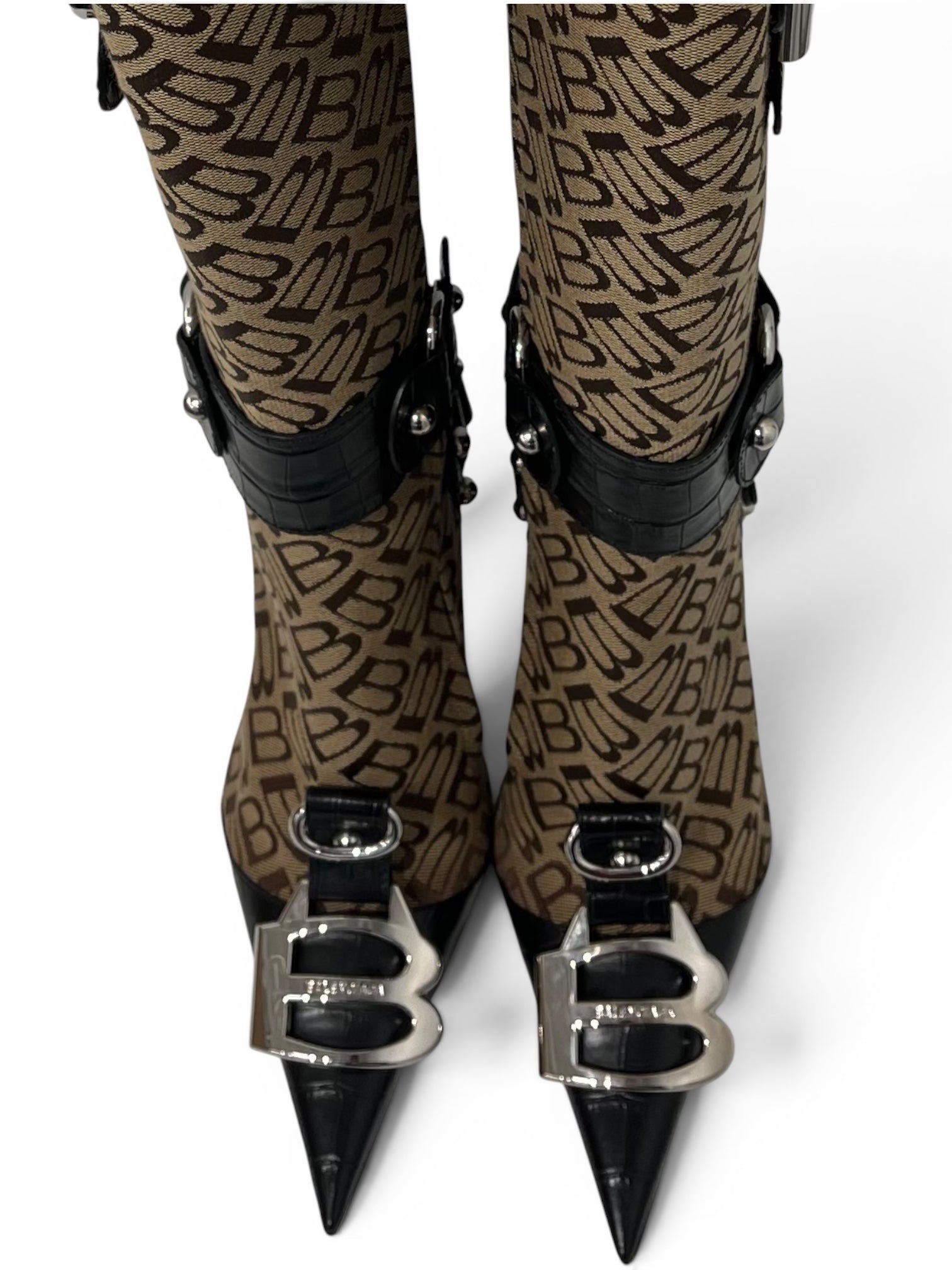 BALENCIAGA/Heels/EU 36/Monogram/Cotton/BRW/ESSEX BOOTS/ SLV HARDWARE view 7