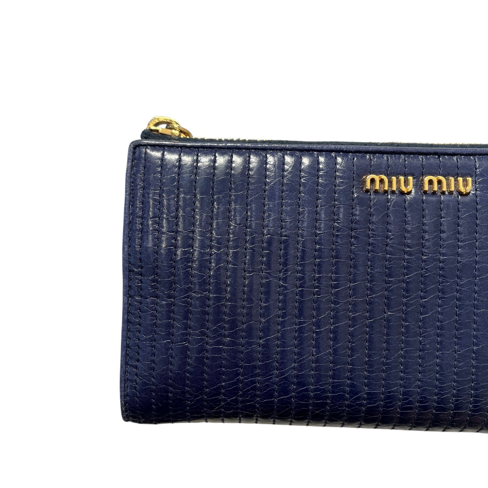MIU MIU/Long Wallet/Leather/NVY/L's/Matelasse Ribbed Lthr Clutch view 5