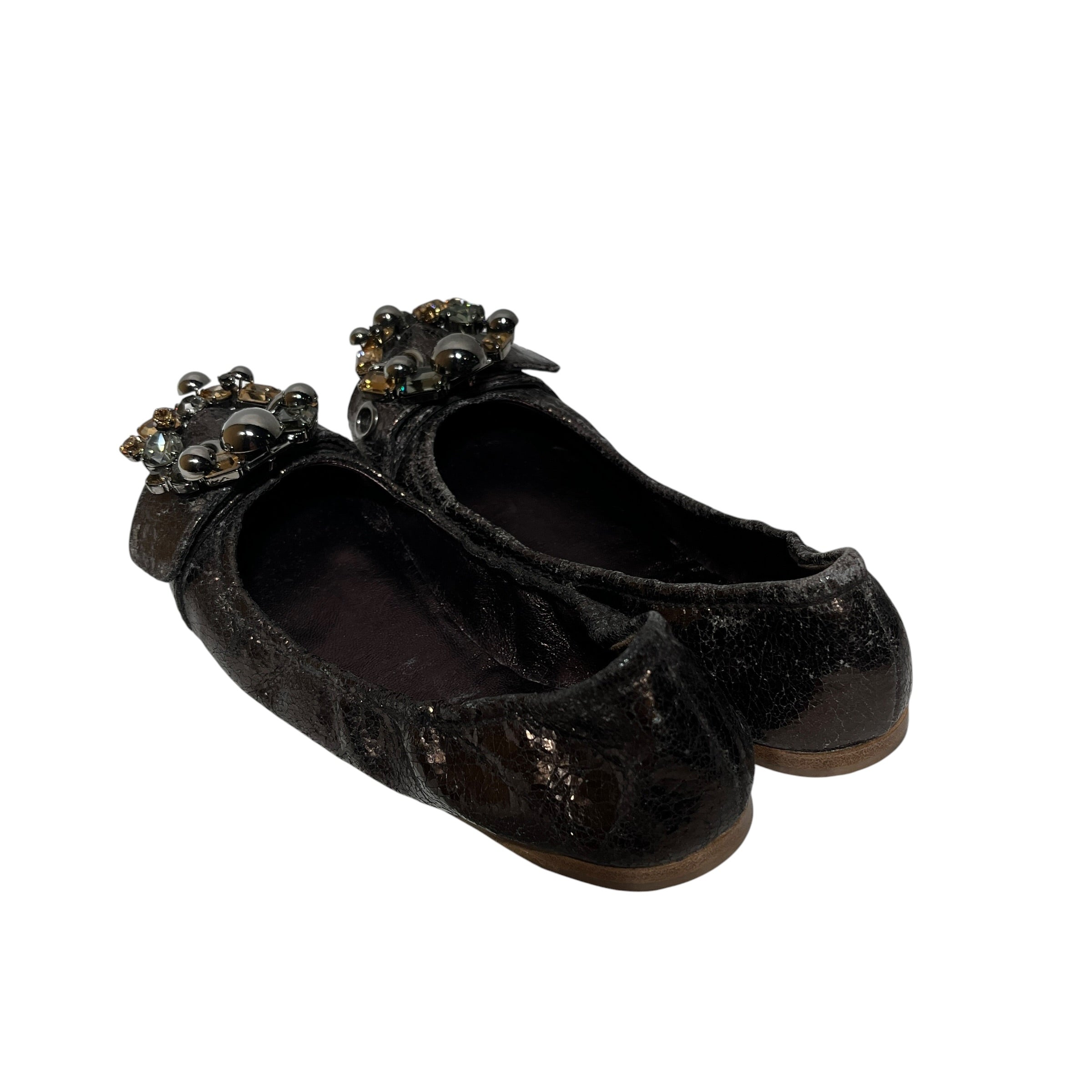 MIU MIU/Flat Shoes/EU 36/Leather/BLK/U-Tip/crinkled fabric / large buckle view 2