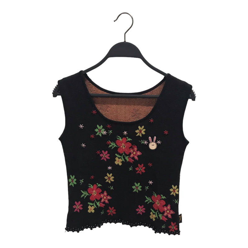 HYOMA/Camisole/M/Floral Pattern/Cotton/BLK/BEADED