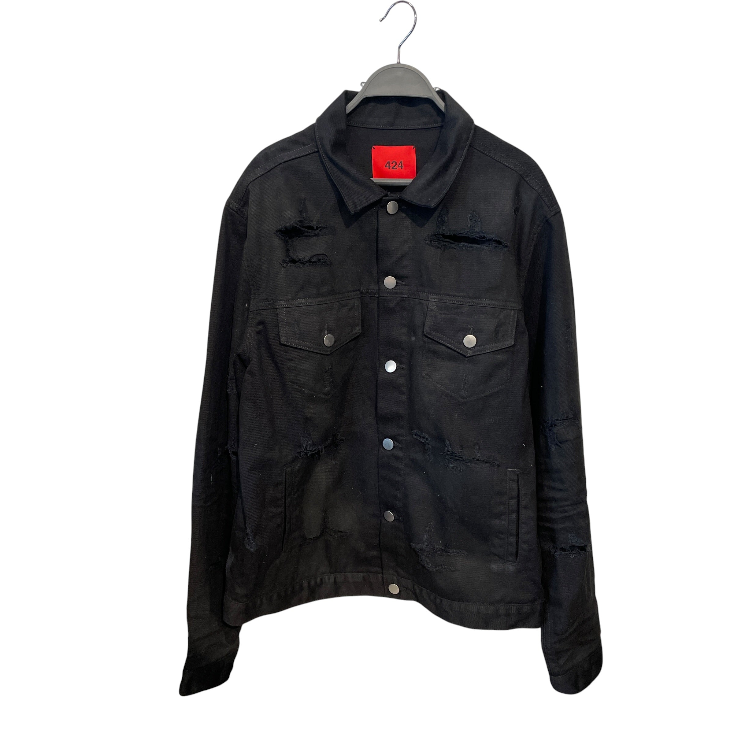 424(FourTwoFour)/Denim Jkt/L/Denim/BLK/DISTRESSED DENIM JACKET view 1