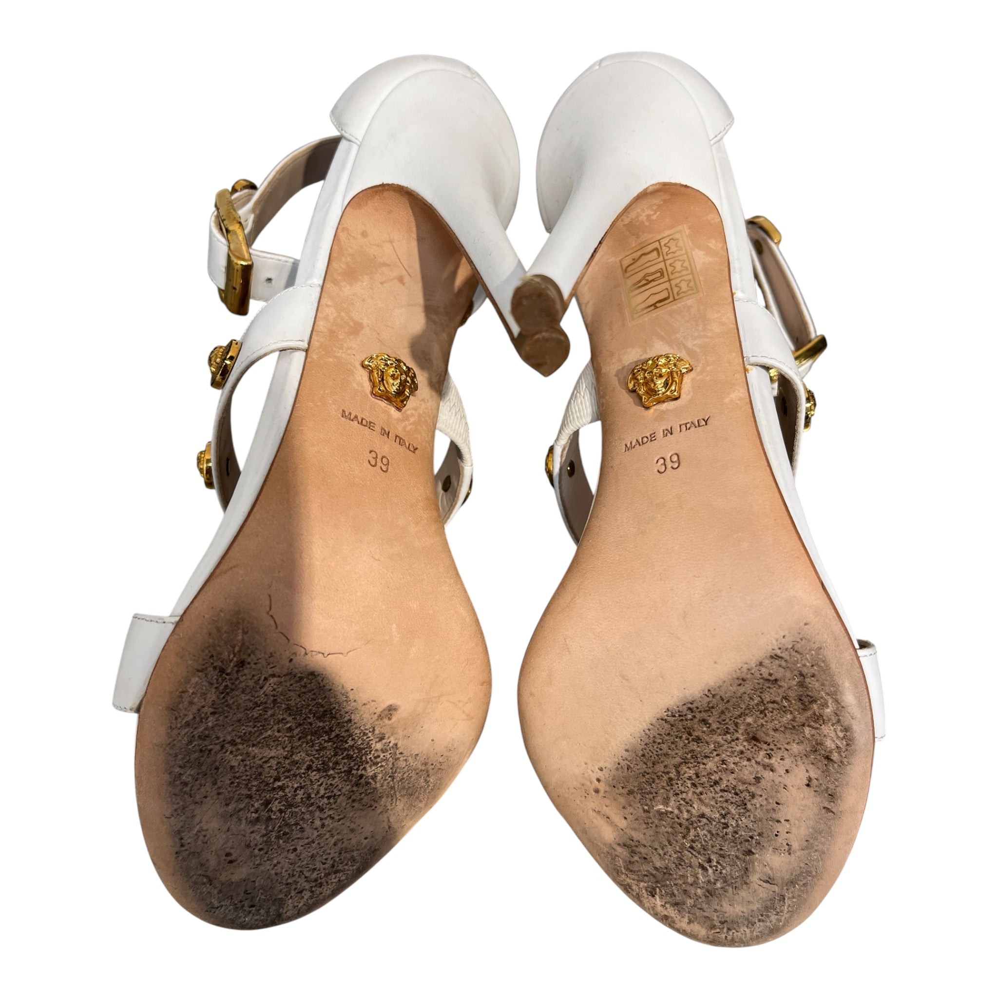 VERSACE/Heels/EU 39/Leather/WHT/WHITE STUDDED MEADUSA HEELS view 5