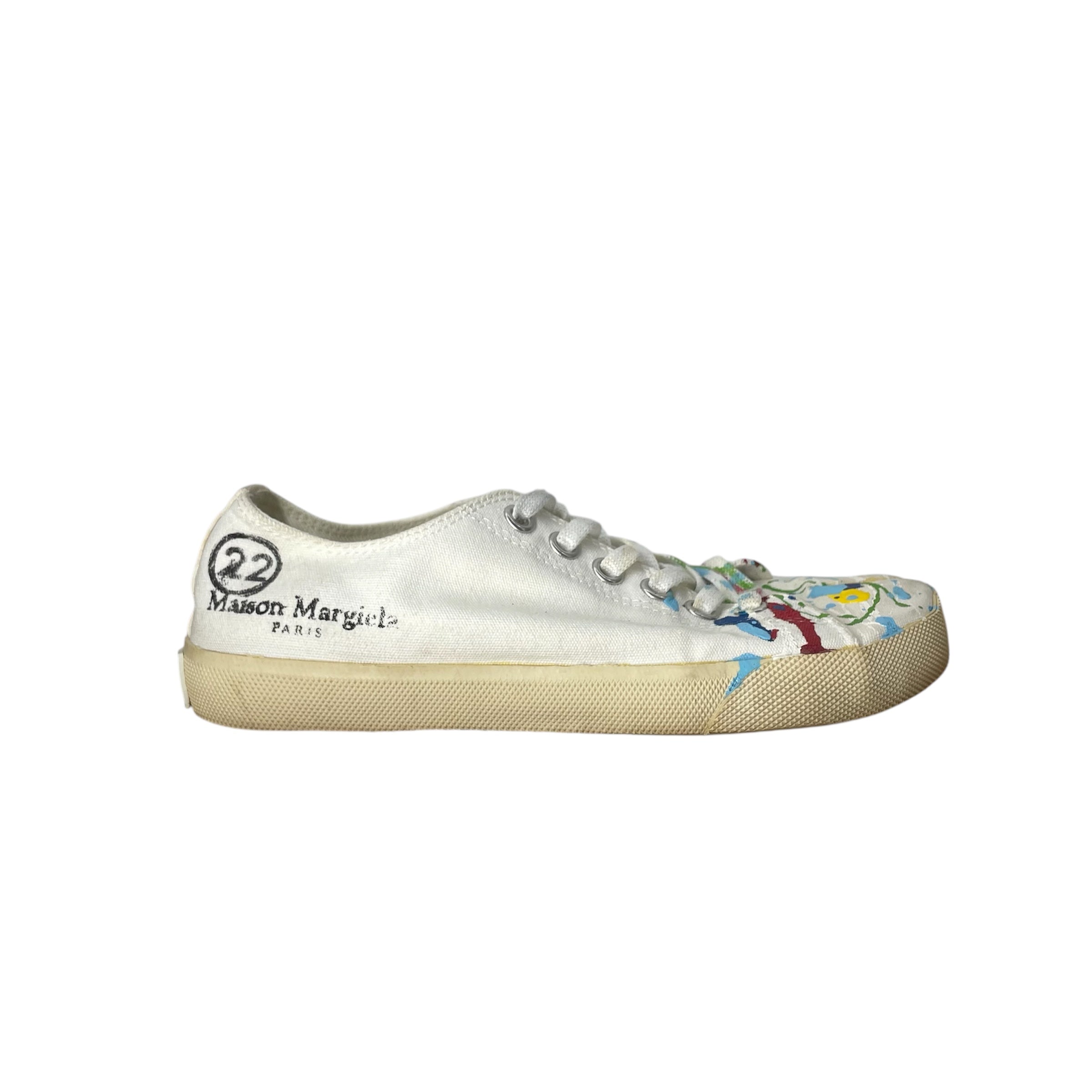 Maison Margiela/Low-Sneakers/EU 36/Cotton/WHT/DONNA TABI PAINT SPLATTER view 3