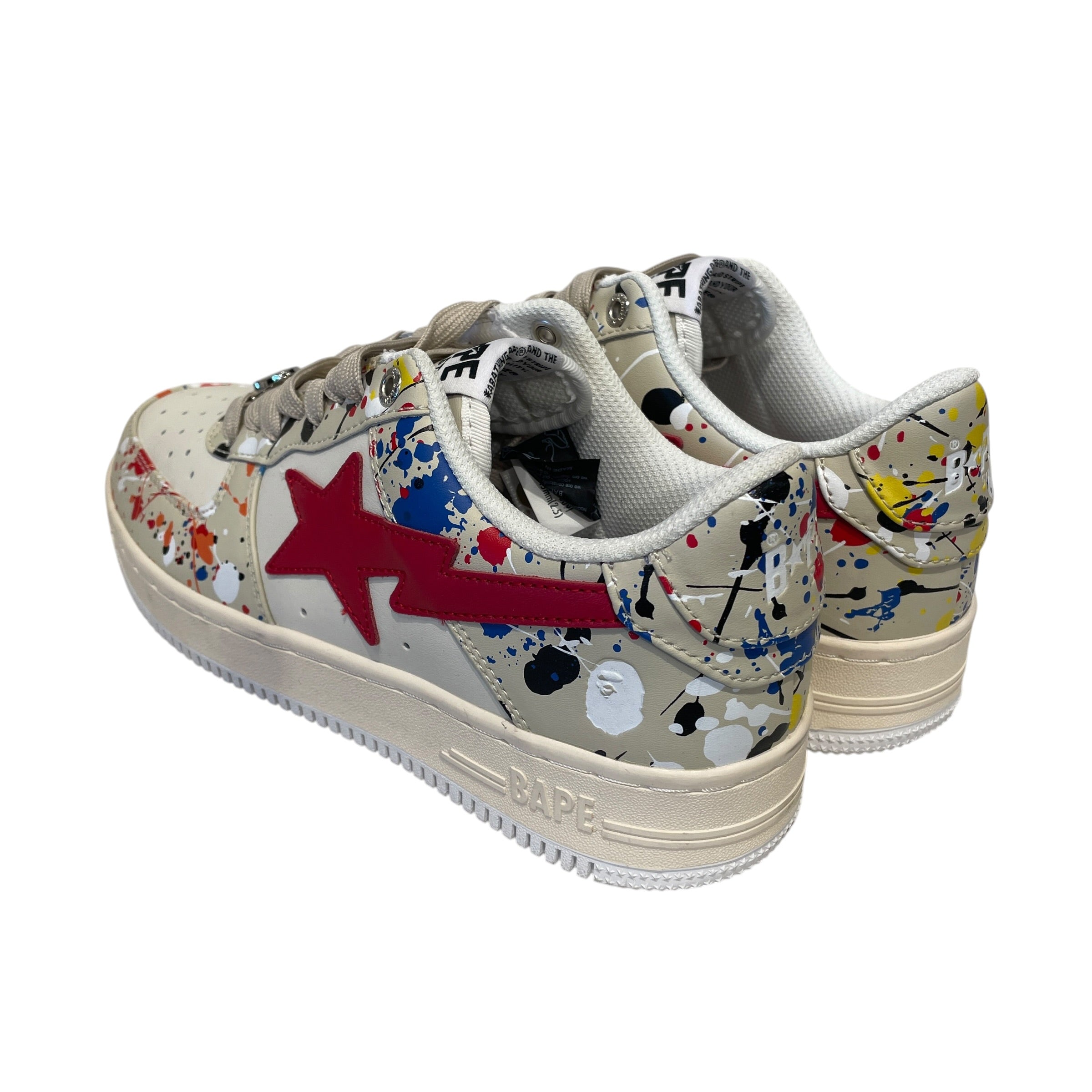 BAPE STA!/Low-Sneakers/US 6.5/All Over Print/Leather/BEG/PAINTSPLATTER view 2