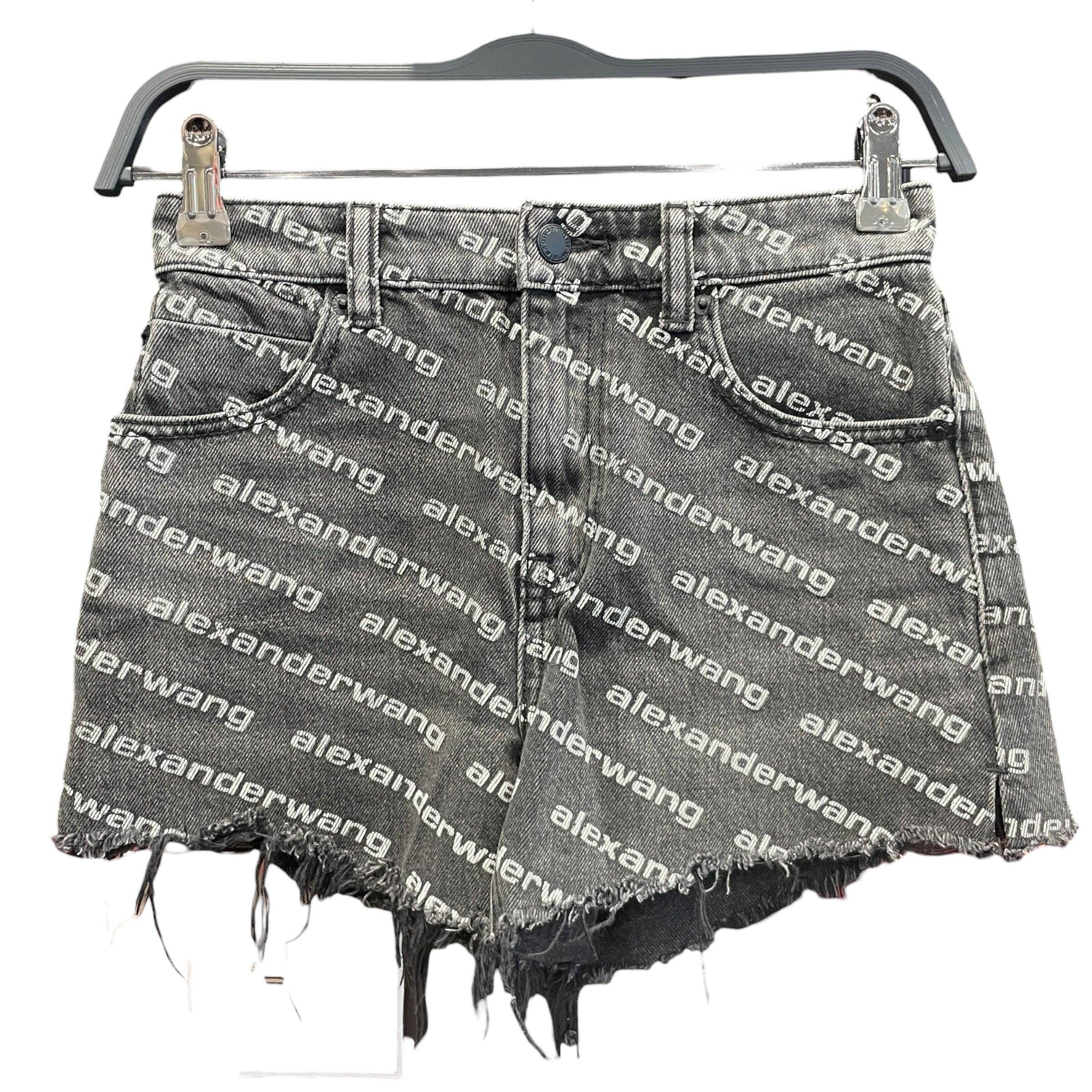 Alexander Wang/Shorts/24/All Over Print/Denim/GRY/Bite, Frayed Hem, Logo Patch view 1
