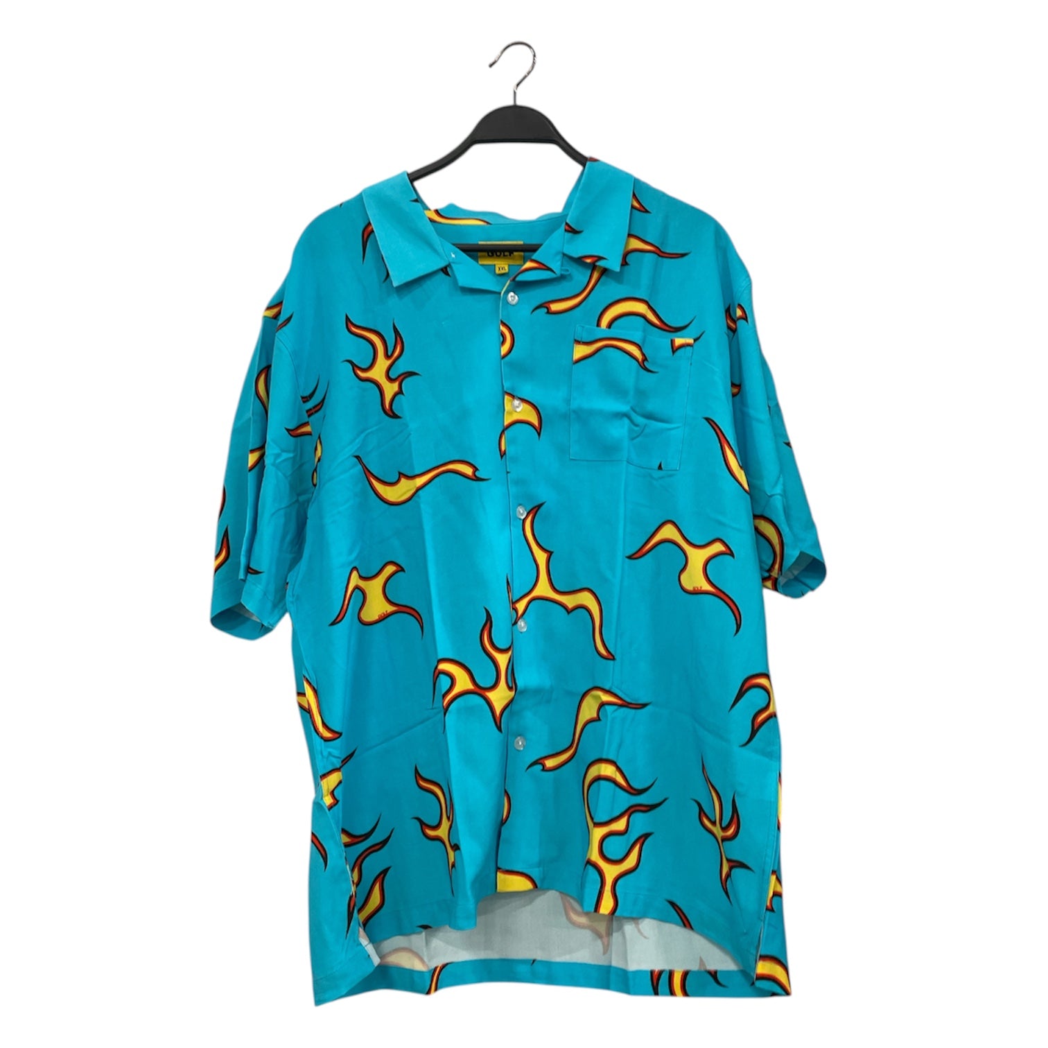 GOLF WANG/SS Shirt/XXL/Polyester/BLU/All Over Print/blue with orange flame view 1