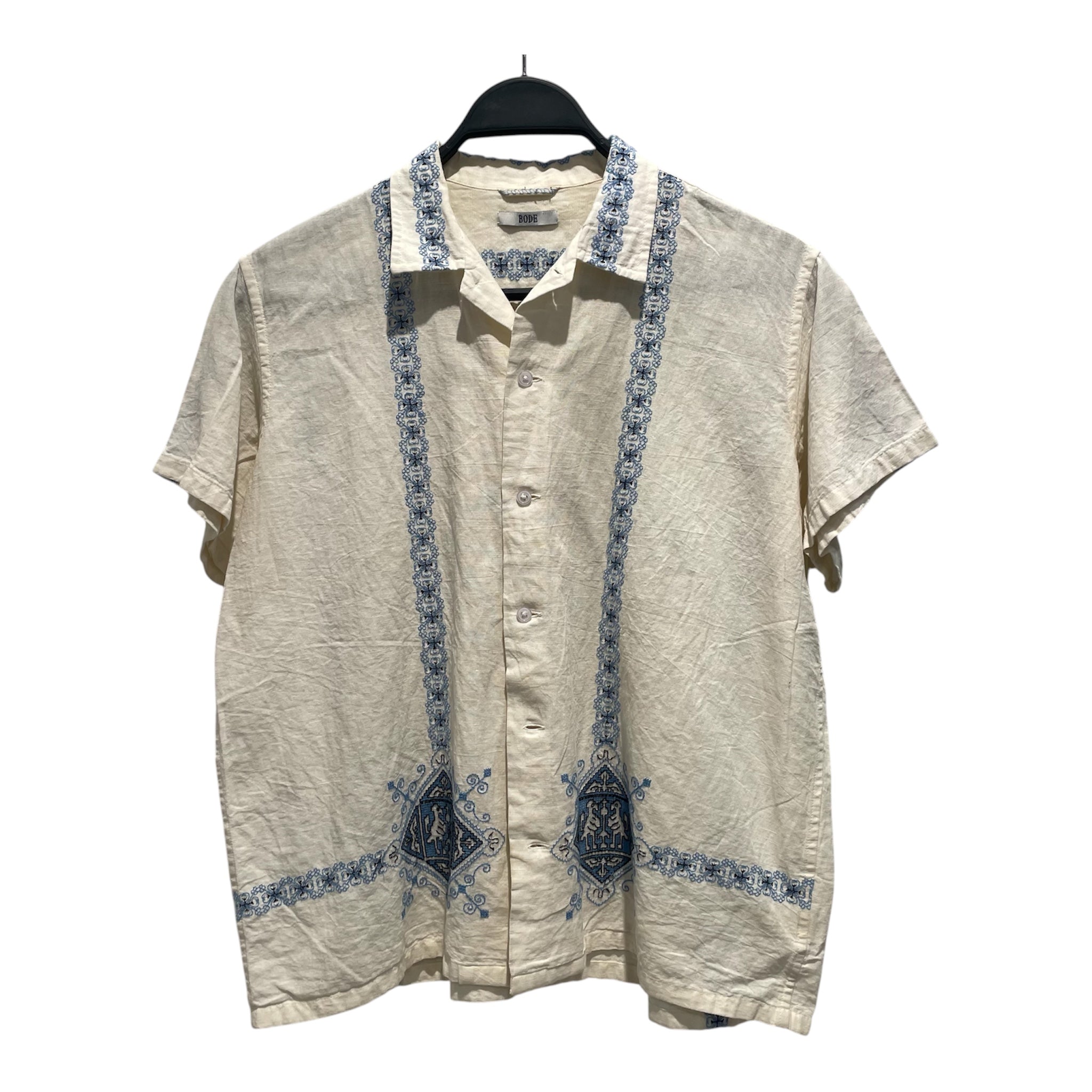 BODE/SS Shirt/S/Linen/CRM/Graphic/Twin Birds Embroidered Mosaic view 1