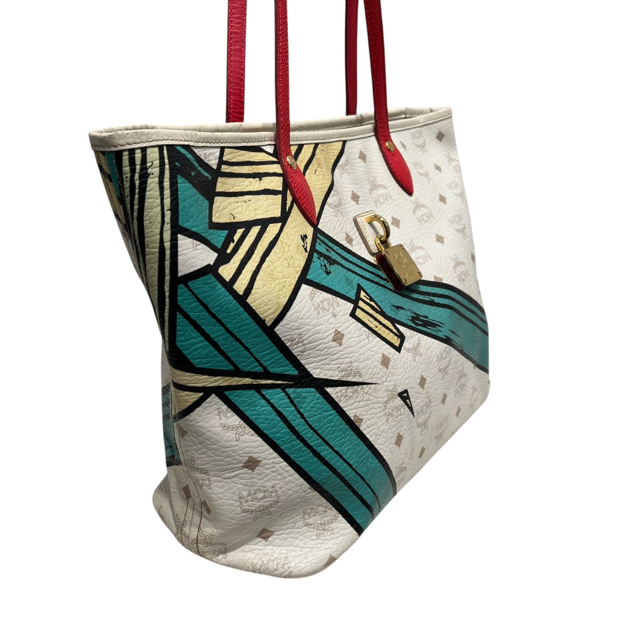 MCM/Tote Bag/Monogram/Leather/WHT/ABSTRACT MONOGRAM VISETOS/RED view 6