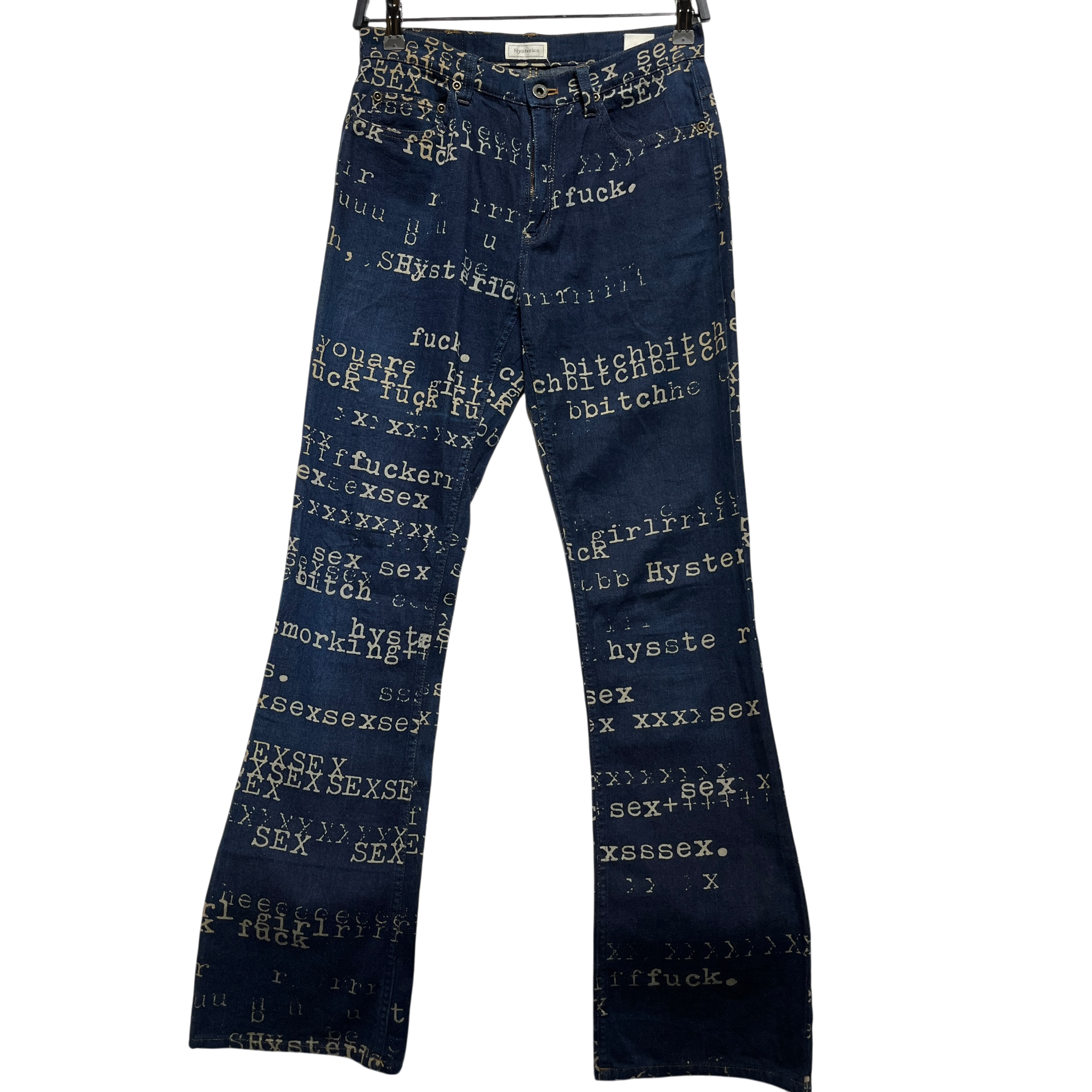 HYSTERIC/Straight Pants/M/Denim/NVY/All Over Print/Fuck S*x printed botcut view 1