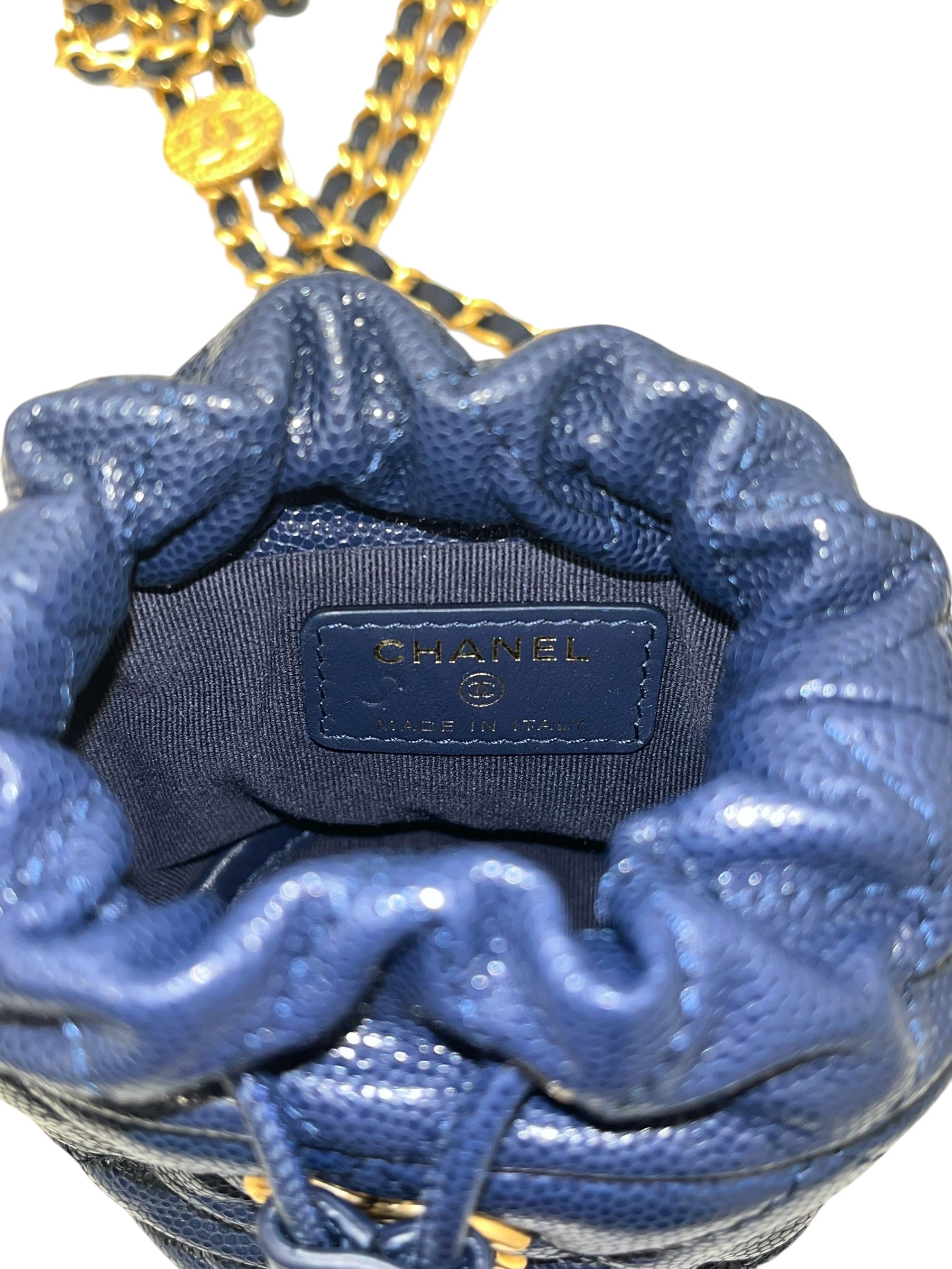 CHANEL/Cross Body Bag/Leather/NVY/caviar mini quilted bucket view 7