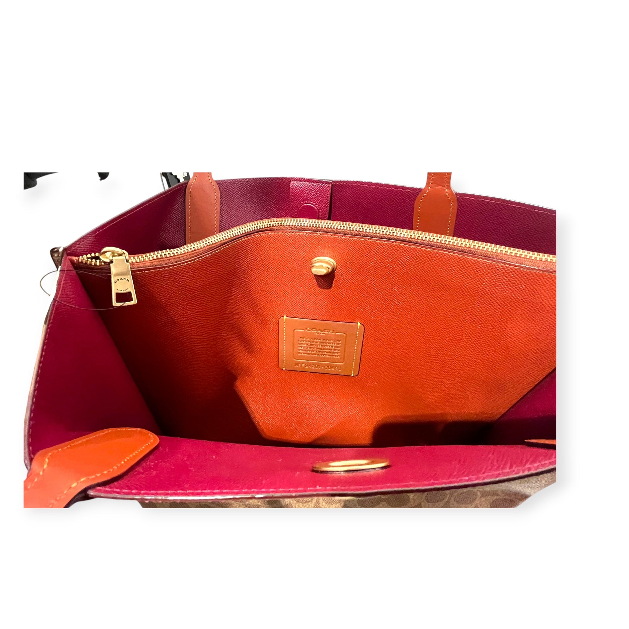 COACH/Bag/Monogram/Leather/BRW/red interior twist closure view 8