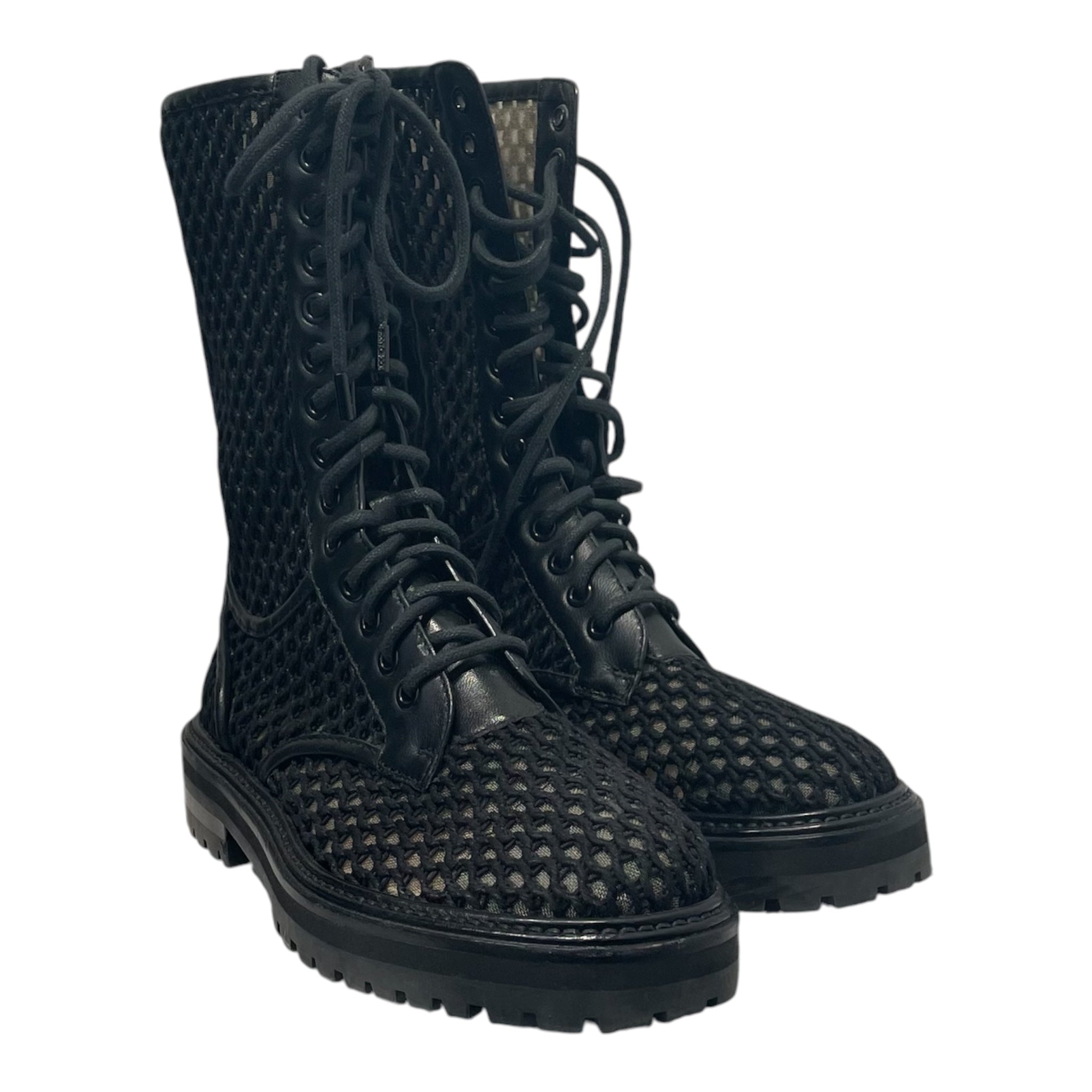 JIMMY CHOO/Lace Up Boots/EU 36.5/BLK/Side Zip/MESH COMBAT BOOTS view 1
