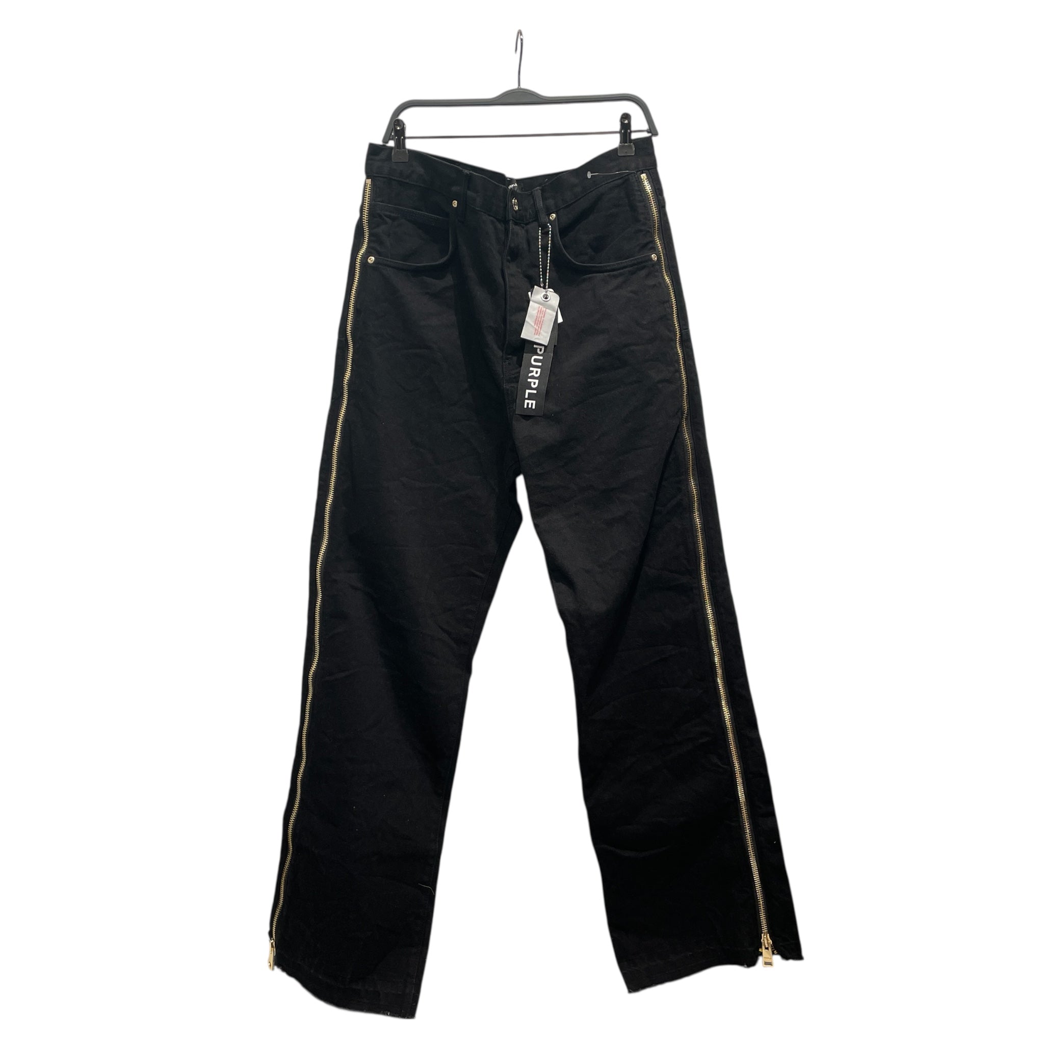 PURPLE BRAND/Pants/34/Cotton/BLK/full side zip-up view 1