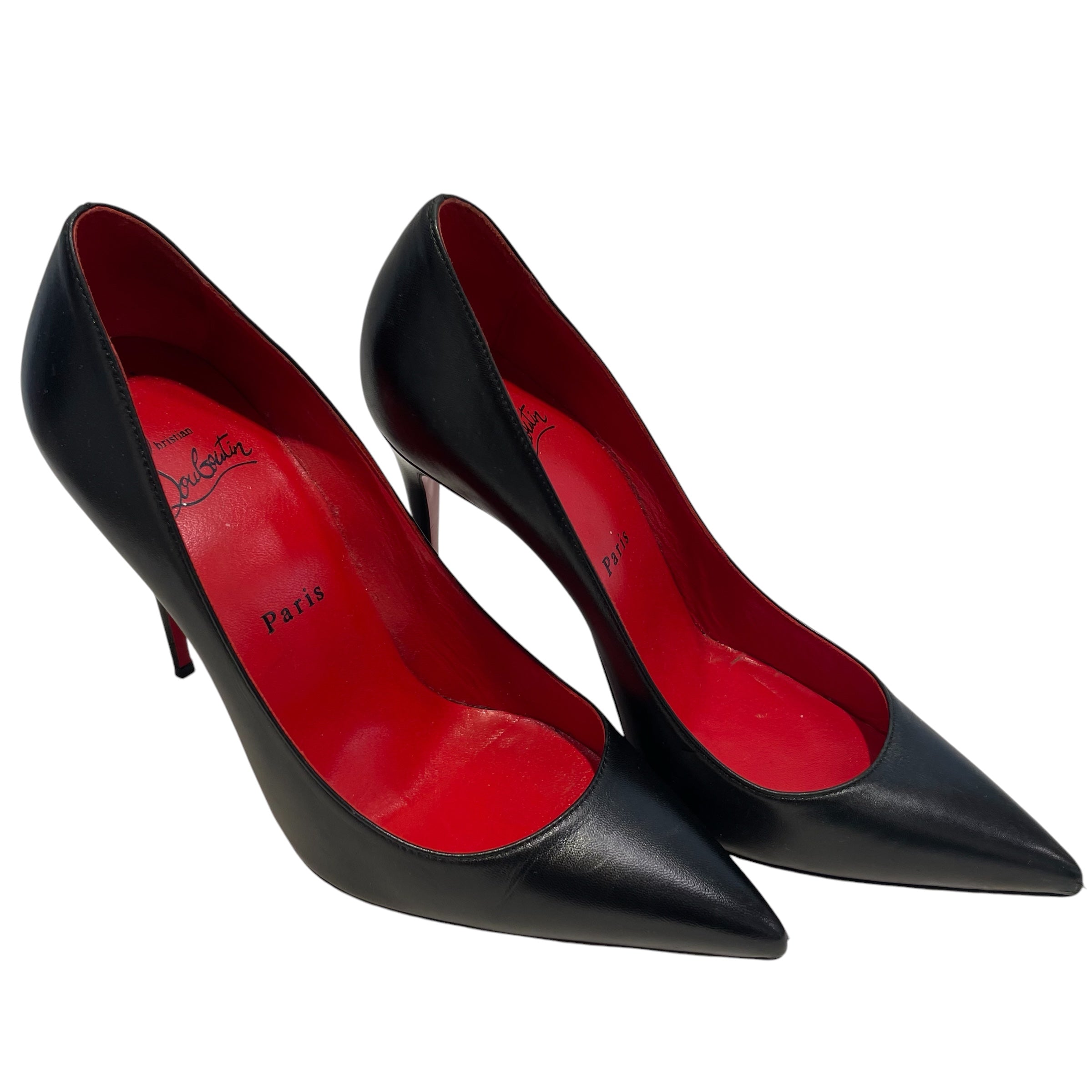 Christian Louboutin/Heels/EU 38/Leather/BLK/Open-Toe/SANDAL HEELS view 1