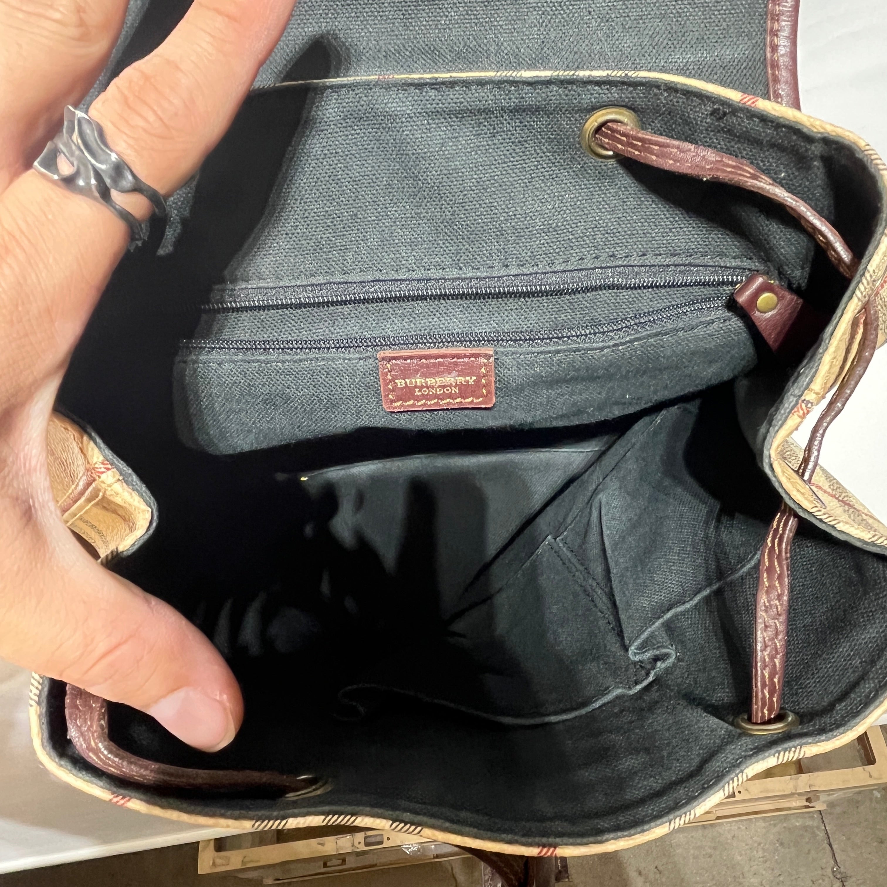 BURBERRY LONDON/Backpack/Plaid/Leather/KHK/Haymarket Check Backpack view 7