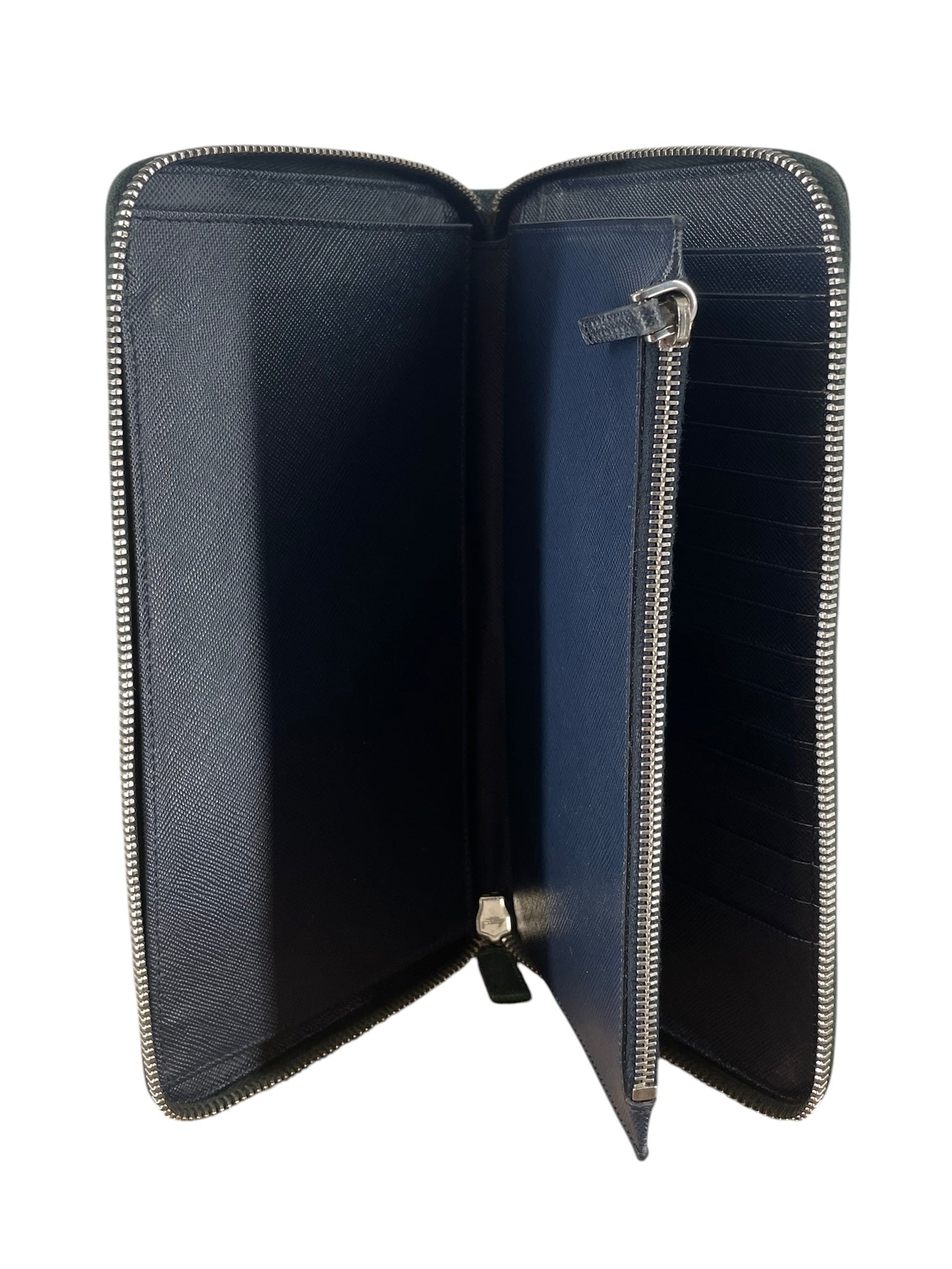 PRADA/Long Wallet/Leather/GRN/GRN WALLET BLU INSIDE view 4