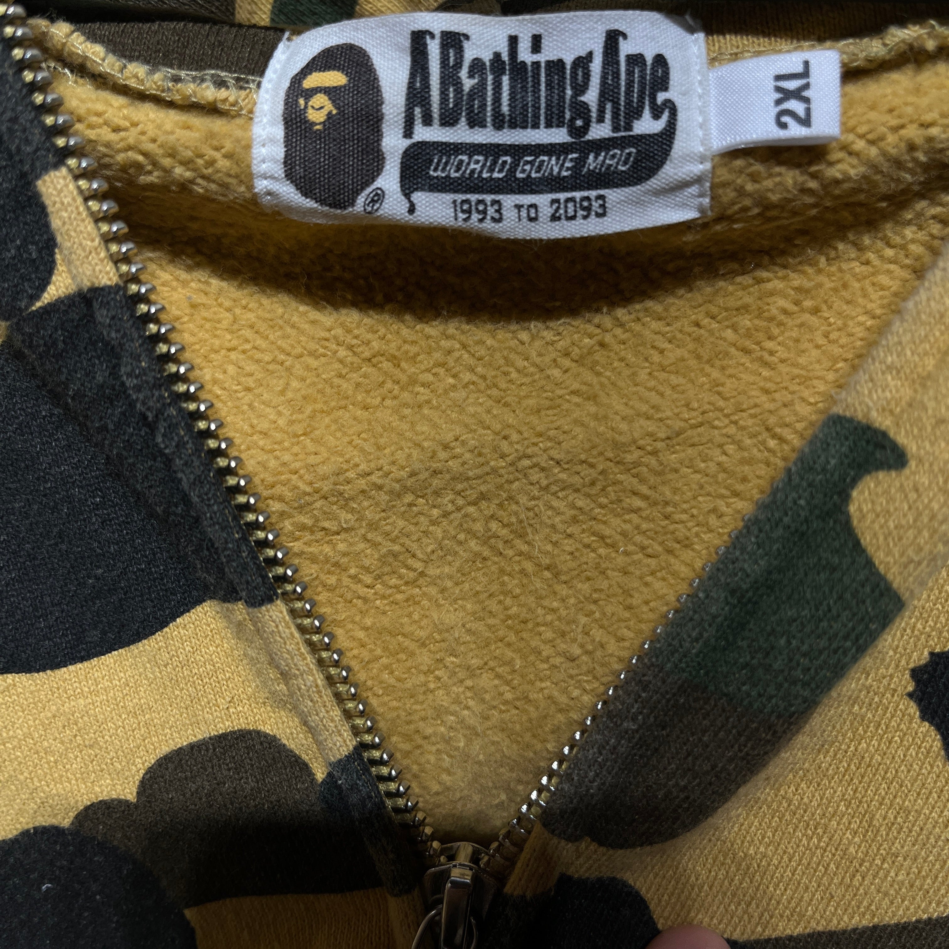 A BATHING APE/Zip Up Hoodie/XXL/Cotton/YEL/camo zip up view 4