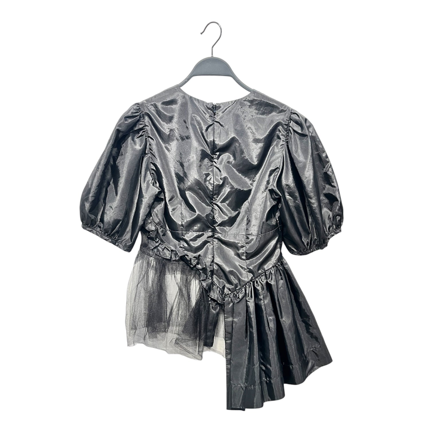 Sandy Liang/SS Blouse/4/Nylon/BLK/Puff Sleeve/lace asym, puff sleeve view 2