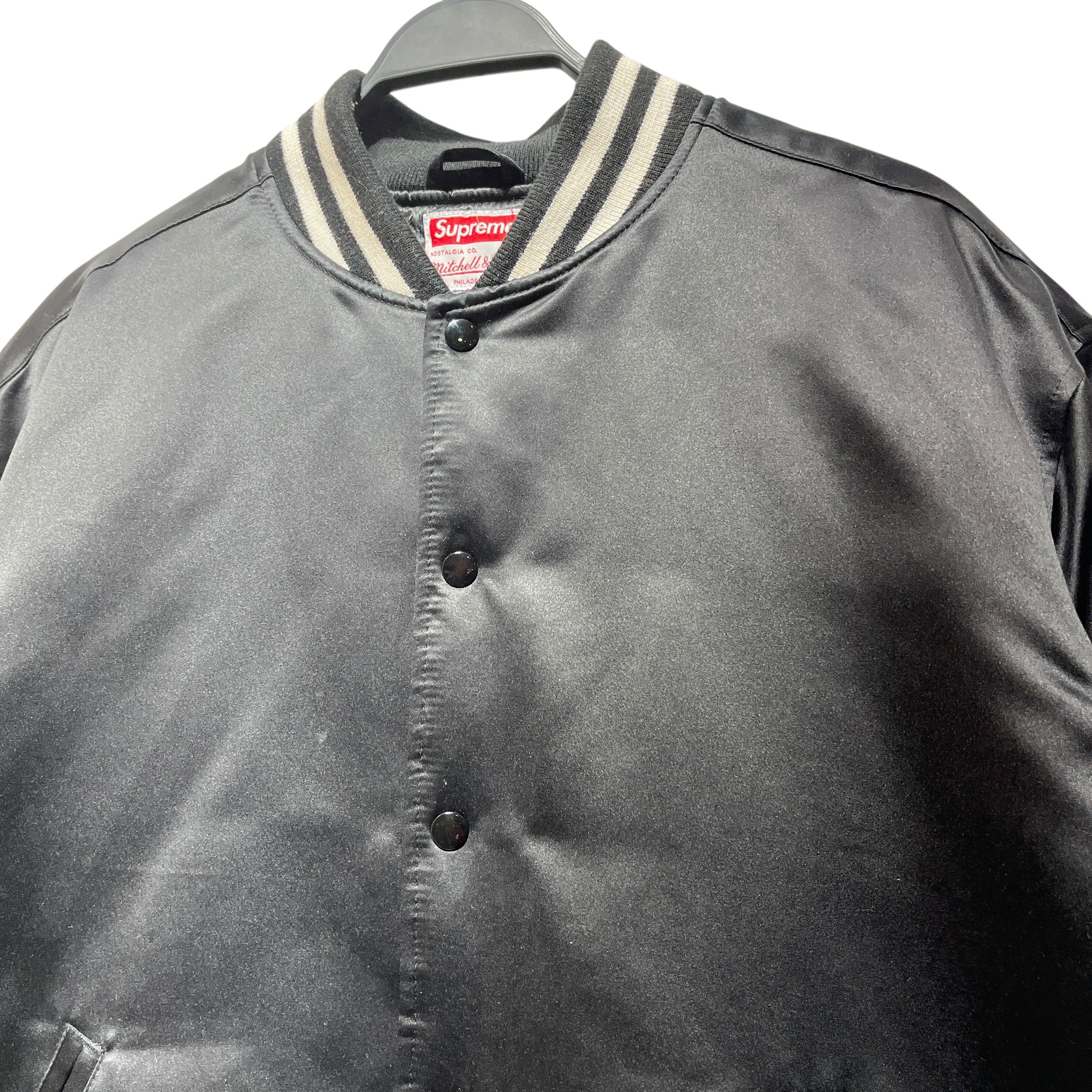 Supreme/mitchell&ness/Flight Jkt/L/Silk/BLK/white supreme back hit view 2