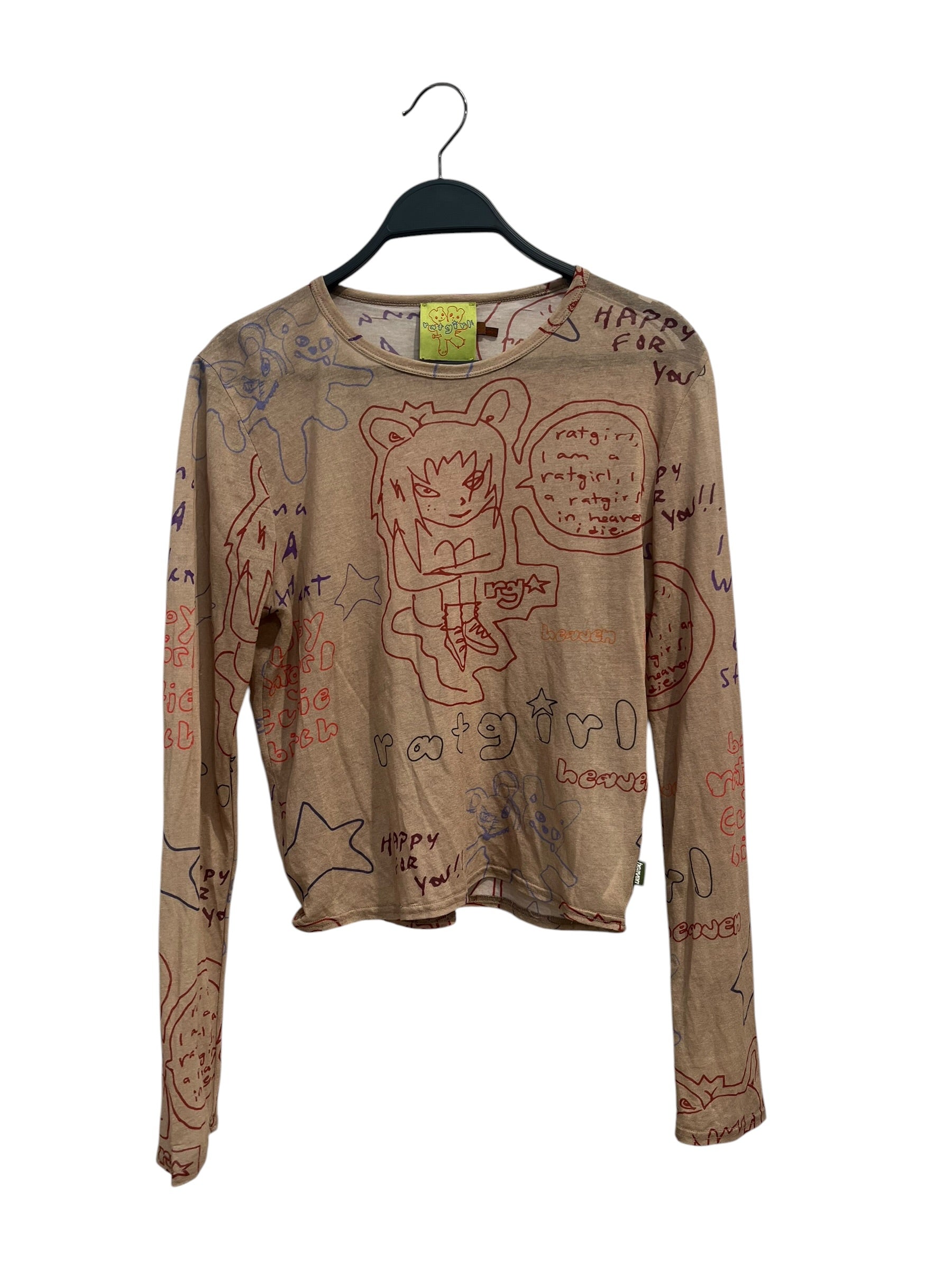 Heaven By Marc Jacobs/STRAY RATS/T-Shirt/L/All Over Print/Cotton/BEG/ratgirl mesh scribbles view 1