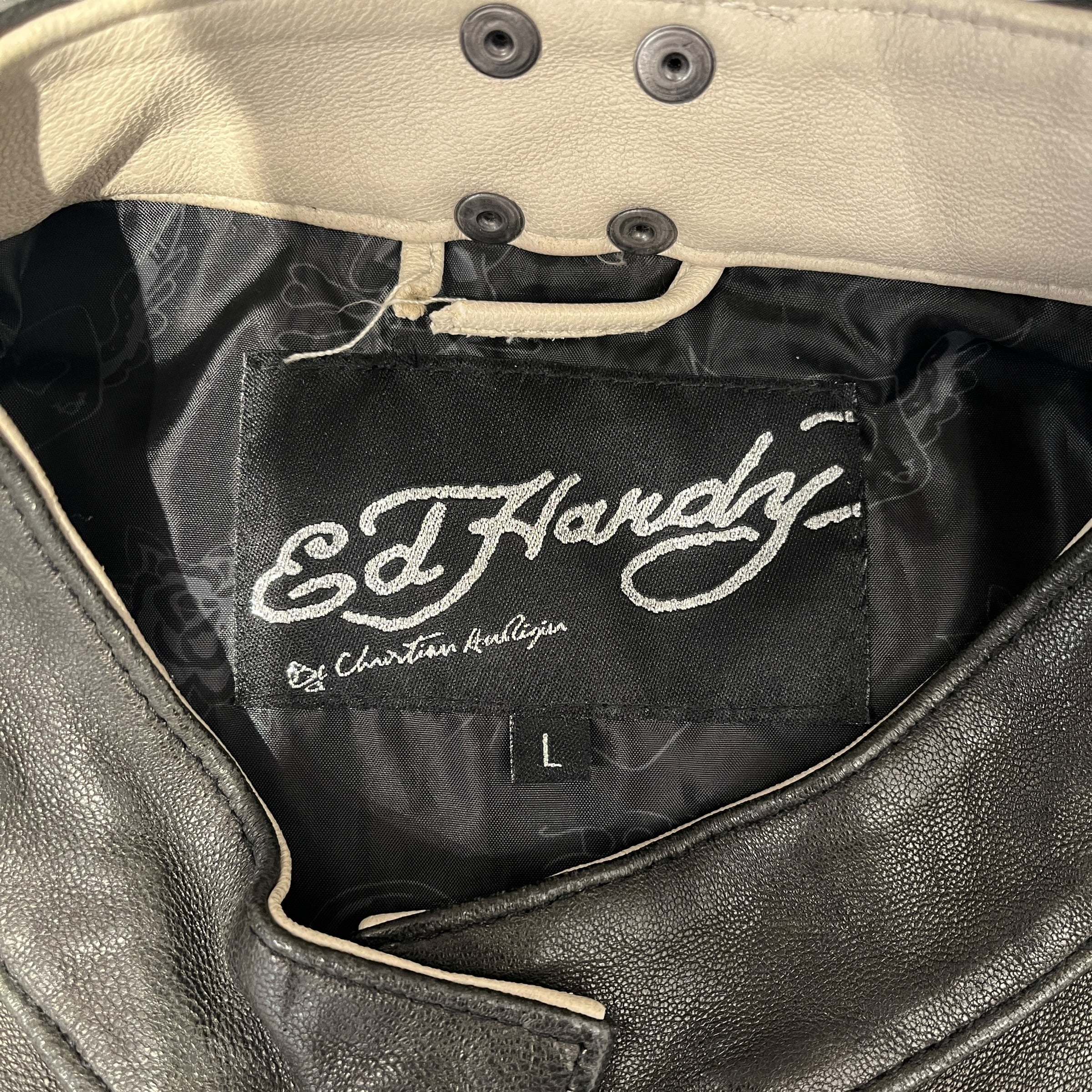Ed Hardy/Leather Jkt/L/Leather/BLK/LIVE TO RIDE JOLLY ROGER STRIP view 3