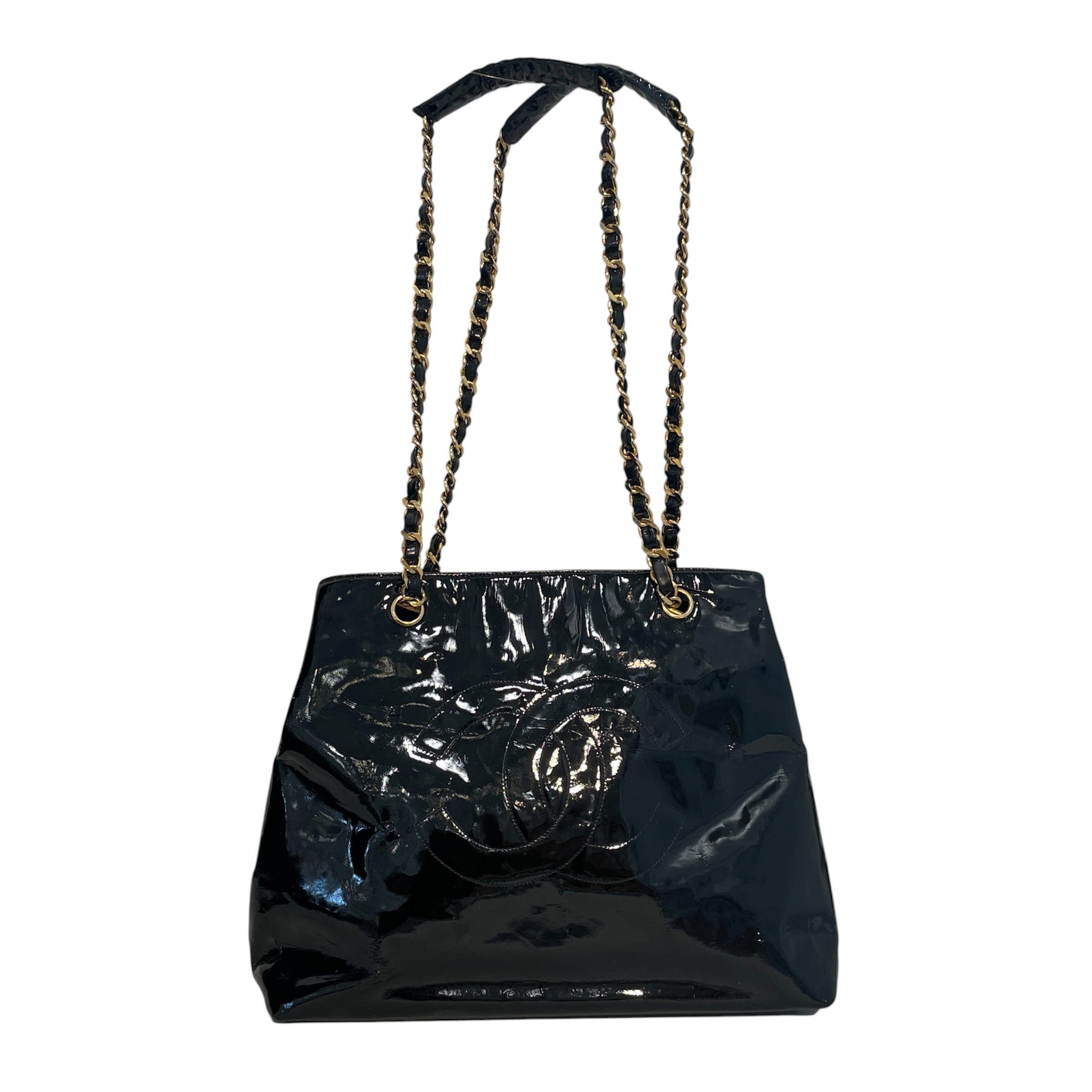 CHANEL/Tote Bag/Leather/BLK/Chain Link Tote view 1