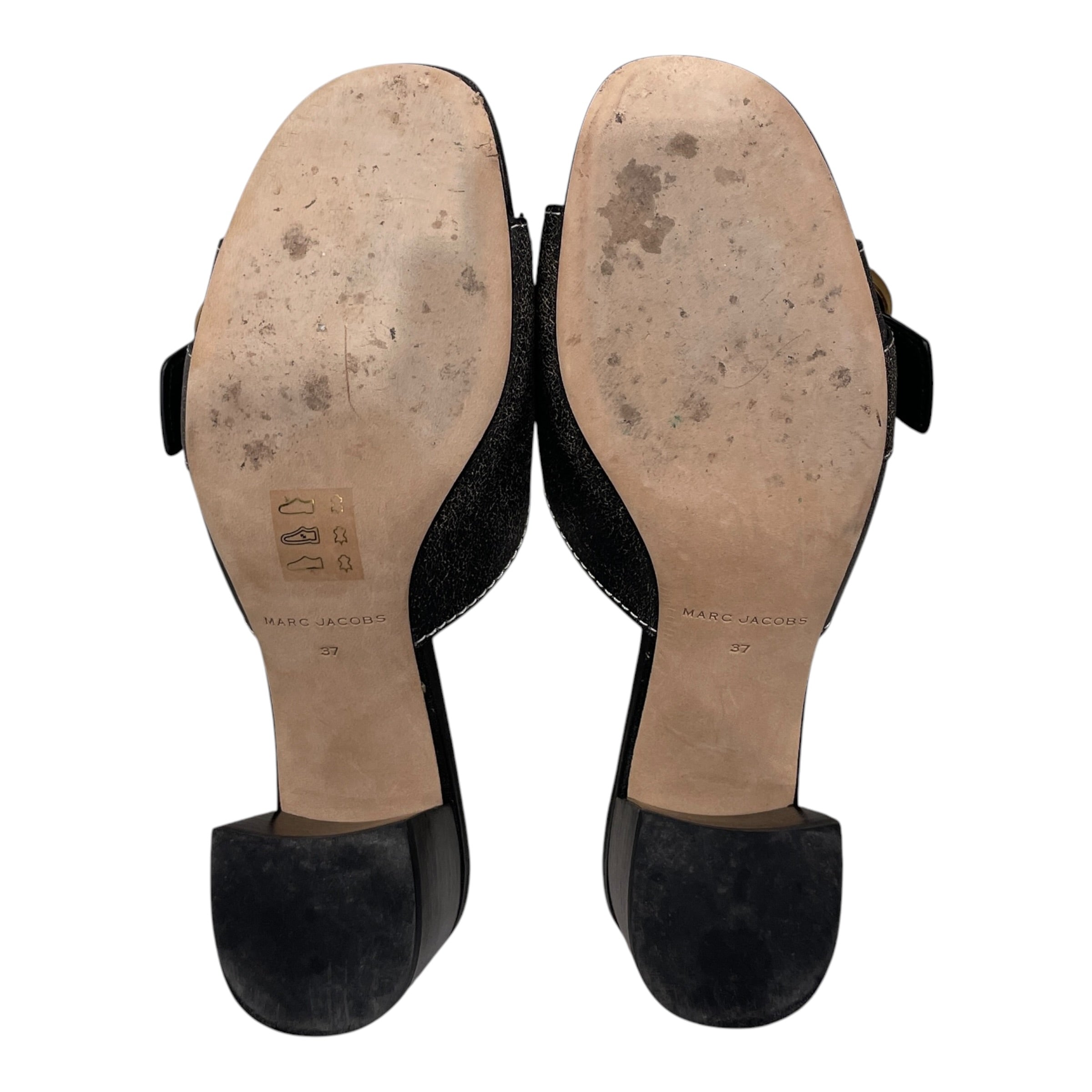 MARC JACOBS/Heels/EU 37/Leather/BLK/Open-Toe/CRACKED LEATHER/BUCKLE view 6