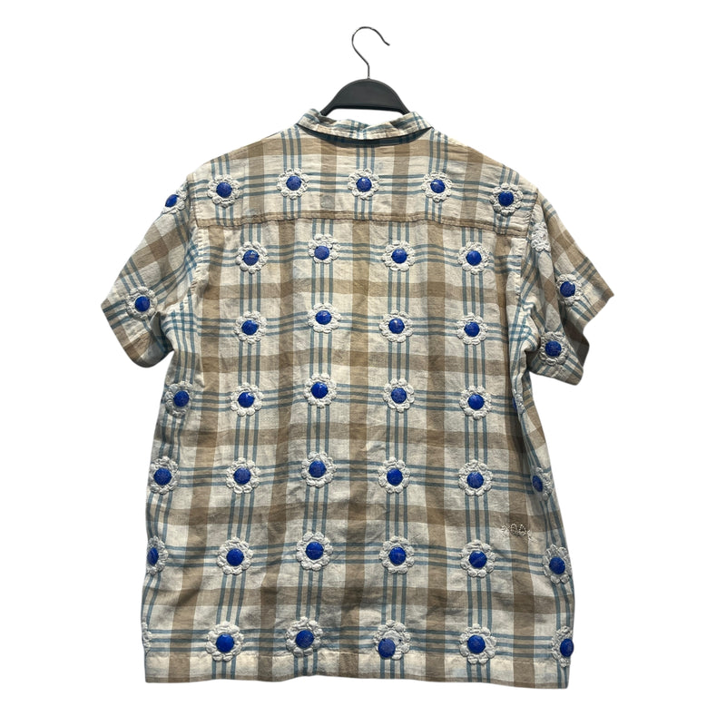 BODE/SS Shirt/S/Cotton/CRM/Plaid/BLUE FLOWERS EMBROIDERED