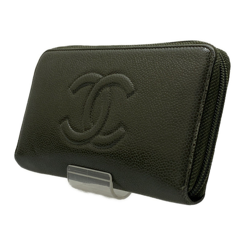 CHANEL/Long Wallet/Gray/Leather/
