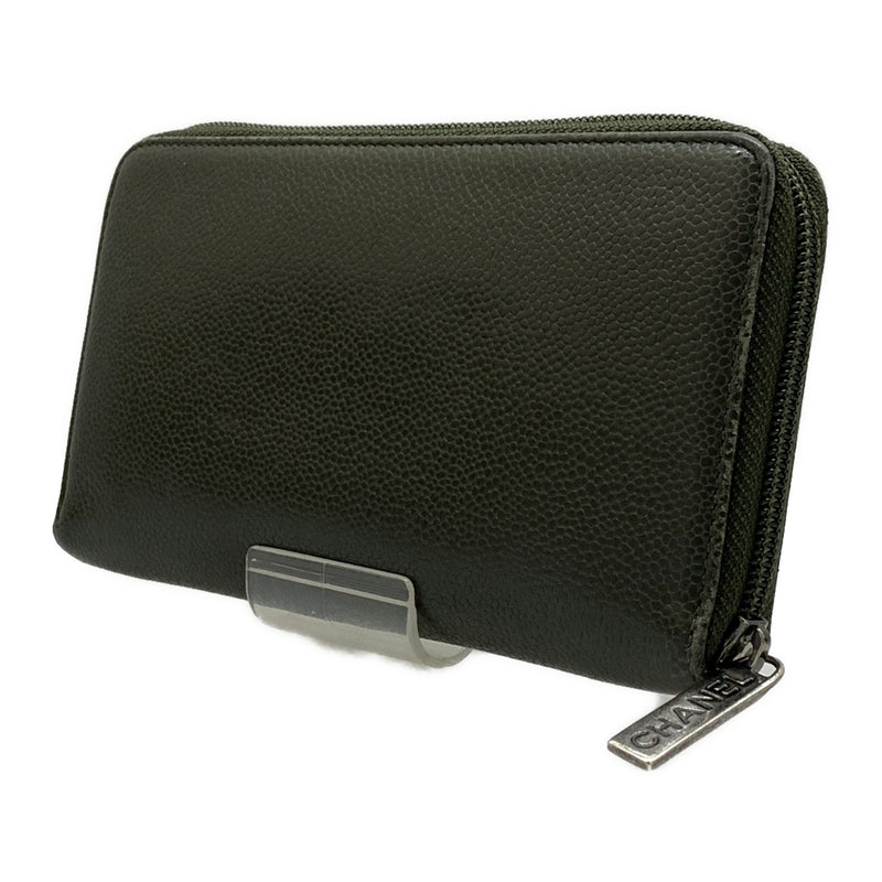 CHANEL/Long Wallet/Gray/Leather/